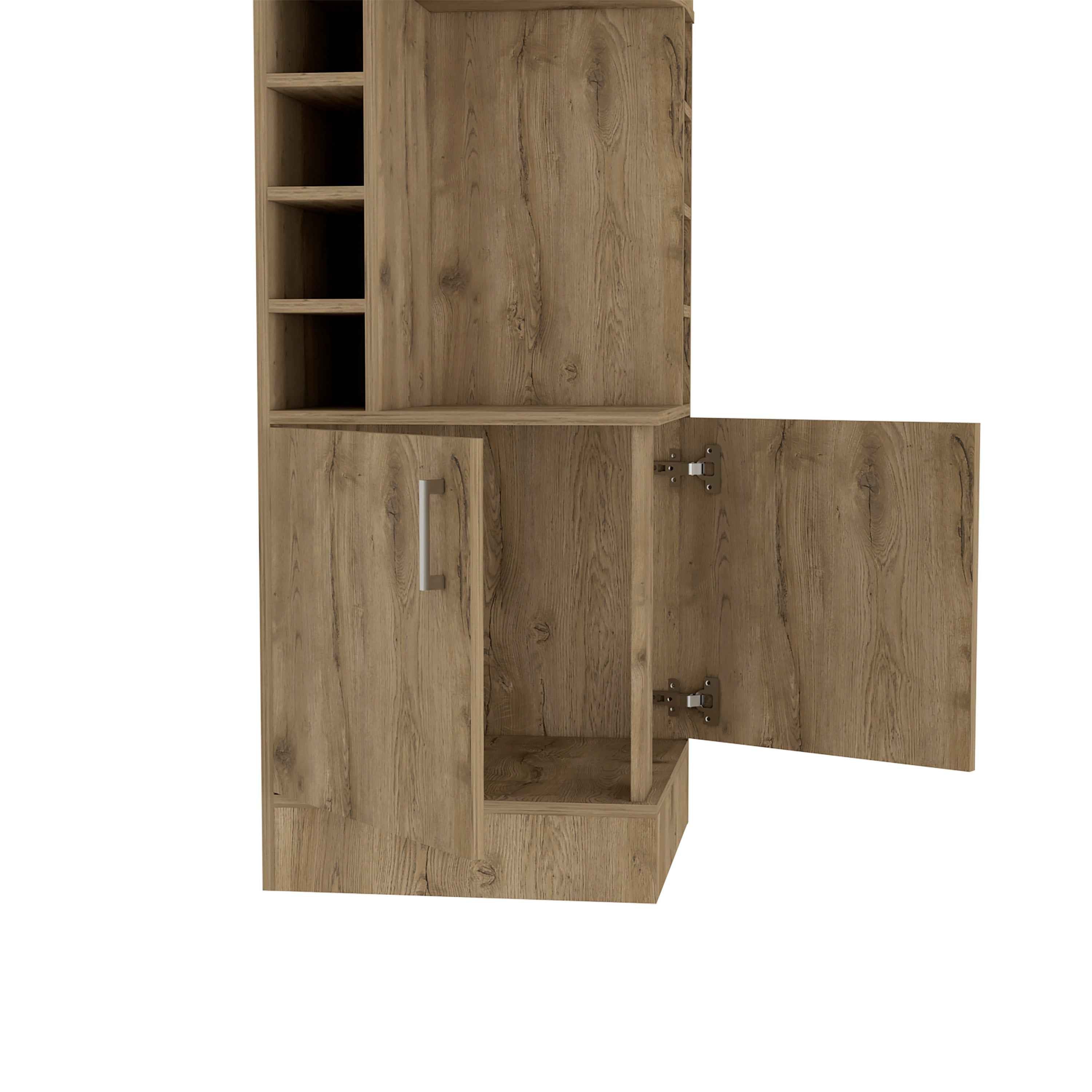 Egina Bar Cabinet Two Drawers, Eight Bottle Cubbies, Two Large Open Shelves, Macadamia
