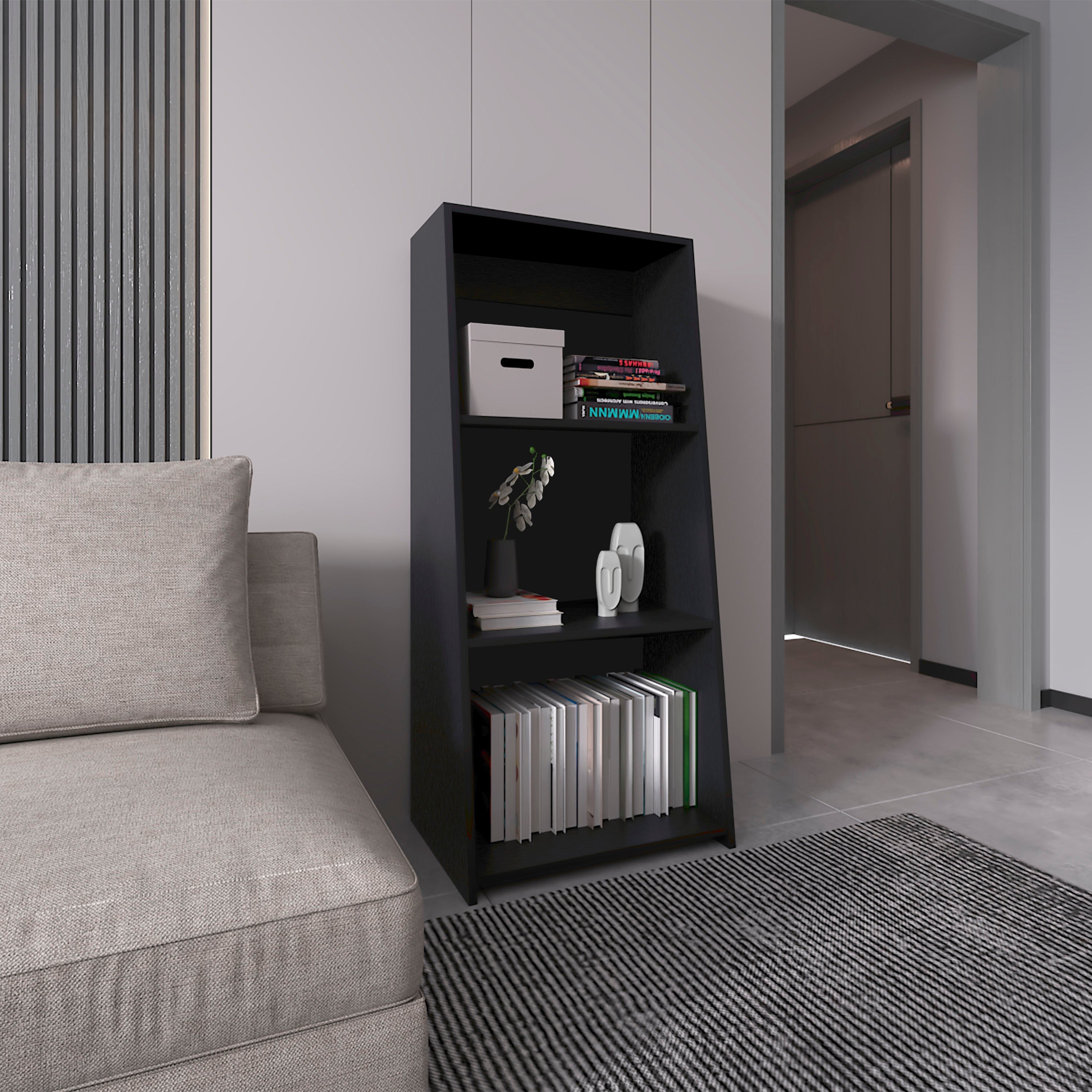 Gakona Bookcase, 3 shelves, Black - Luciddepo