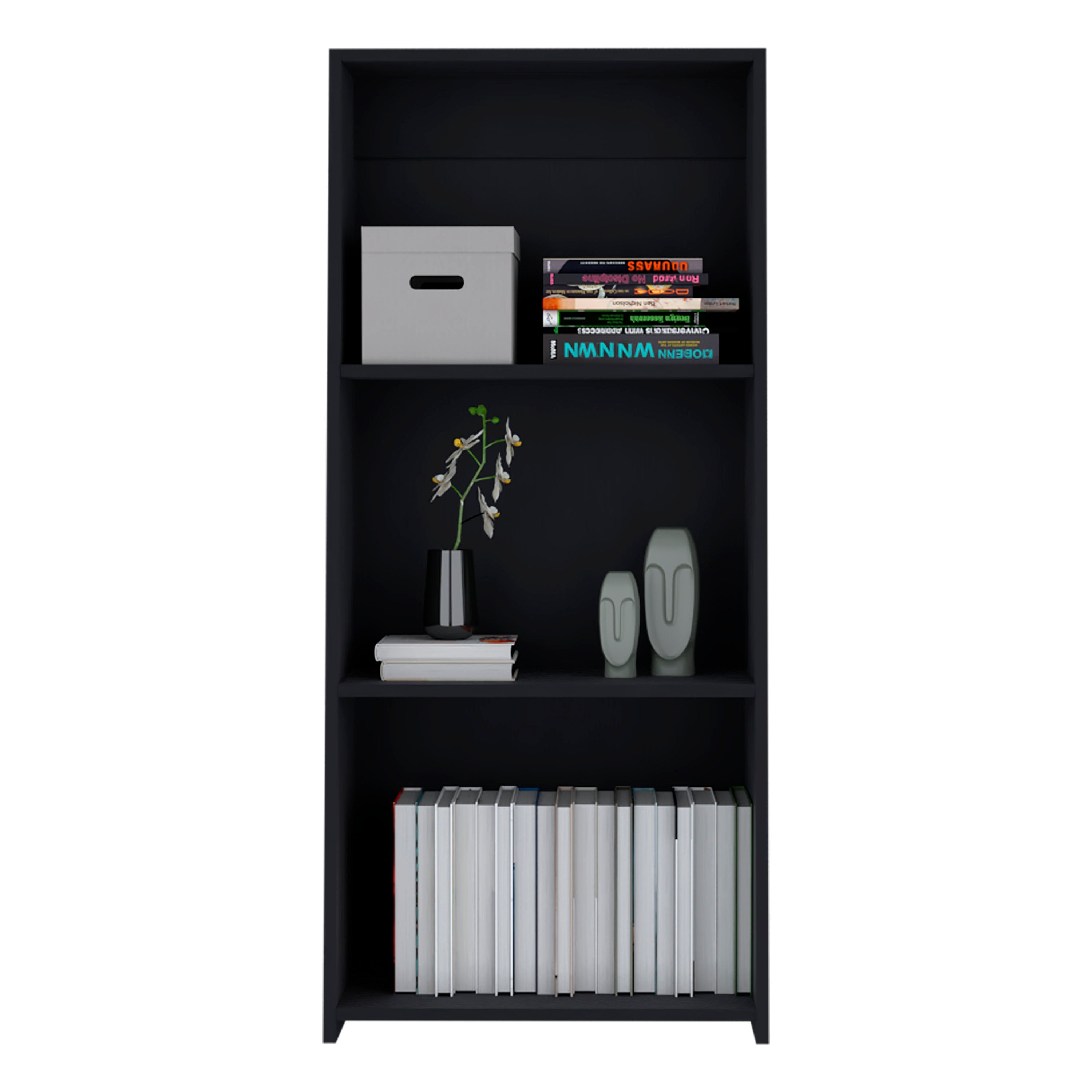 Gakona Bookcase, 3 shelves, Black - Luciddepo