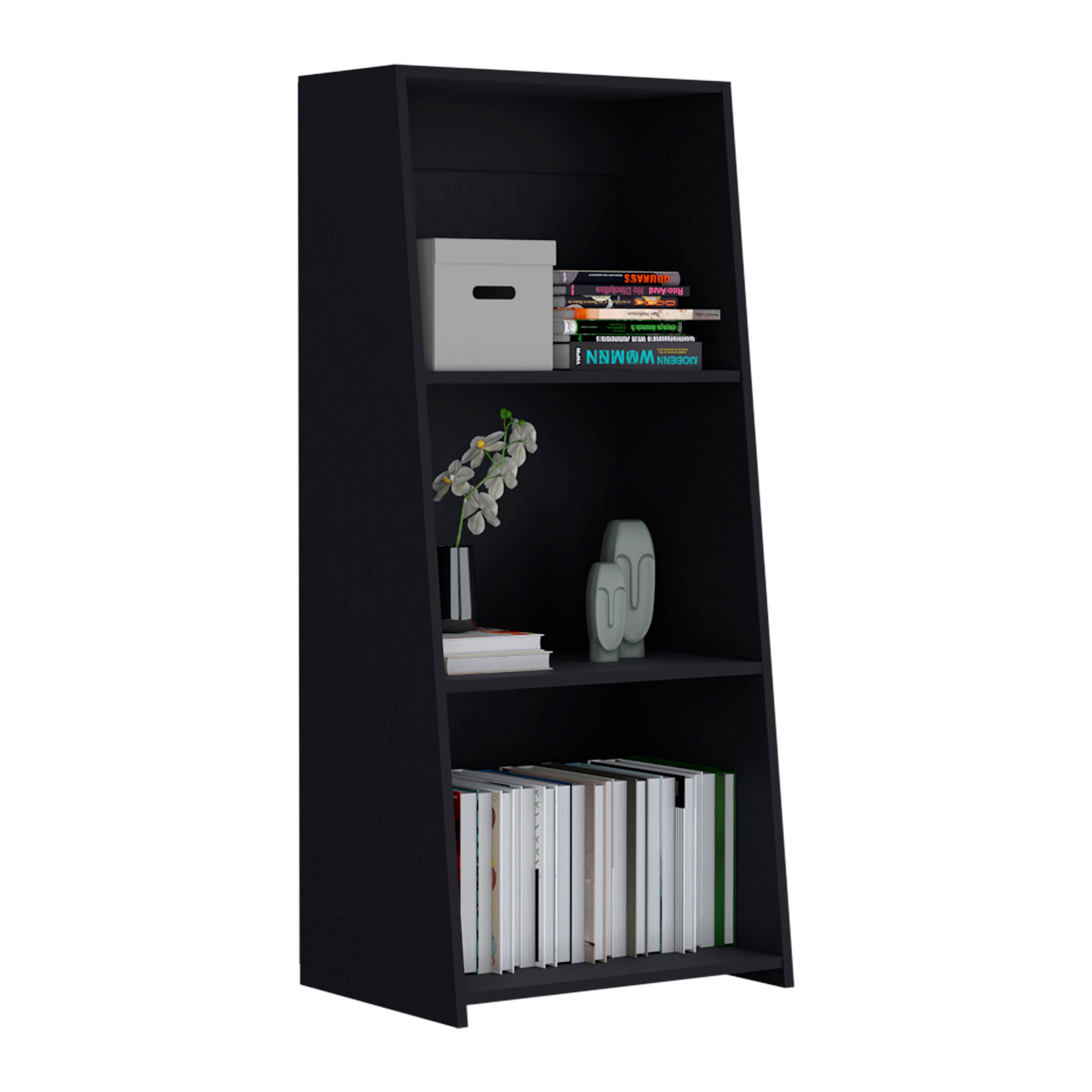 Gakona Bookcase, 3 shelves, Black - Luciddepo