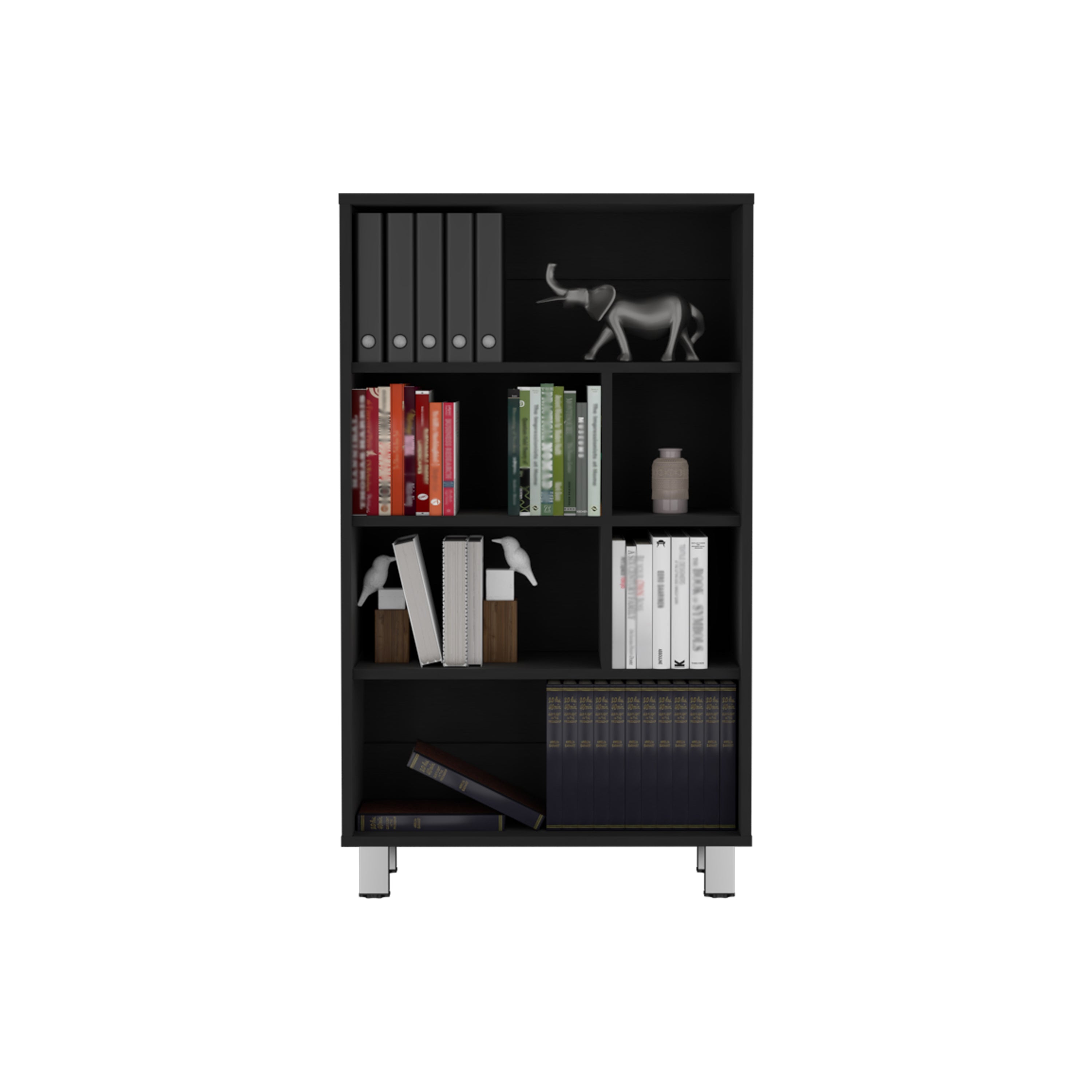 Akiak Bookcase, 6 shelves, 4 legs, Black - Luciddepo