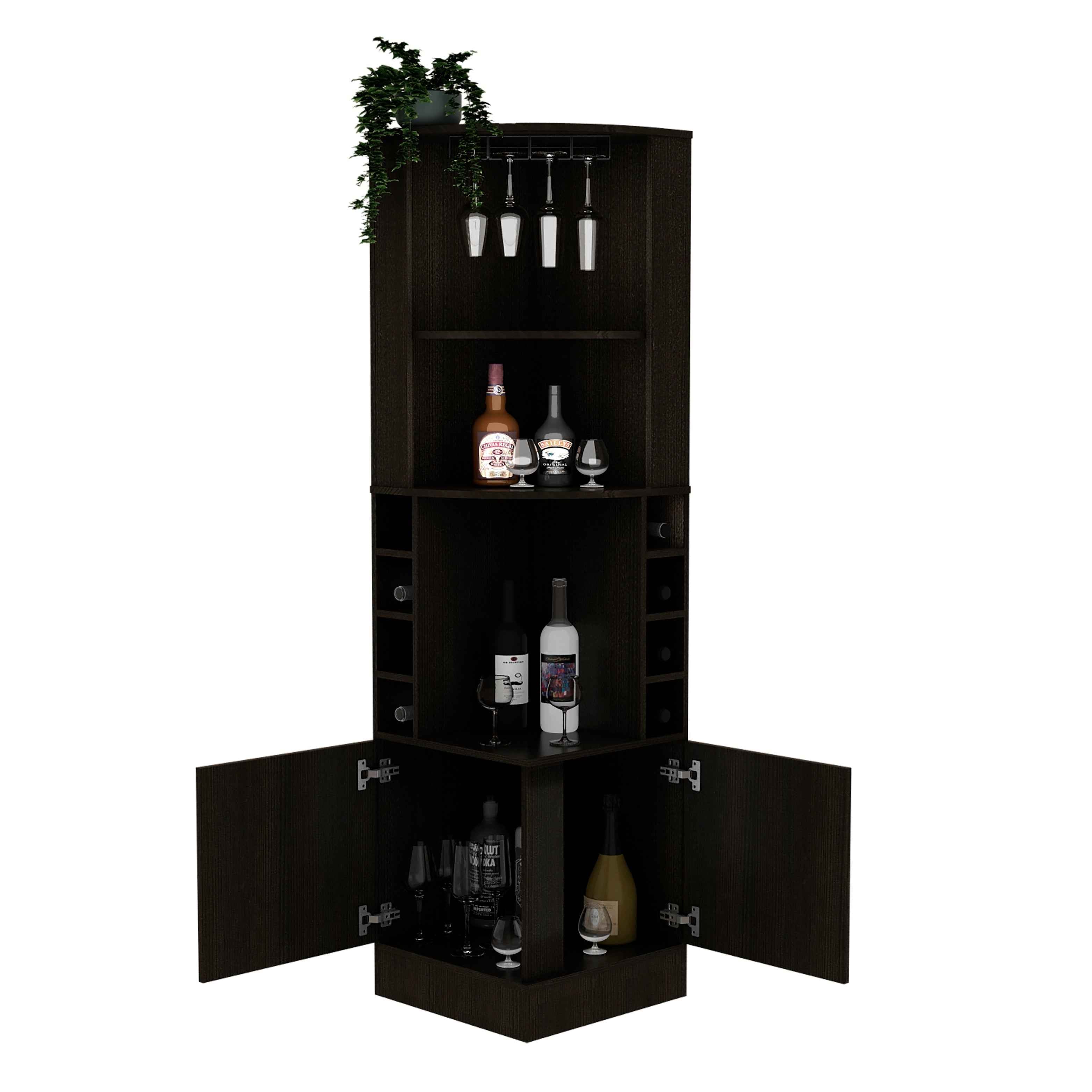 Egina Corner Bar Cabinet, Two External Shelves, Black