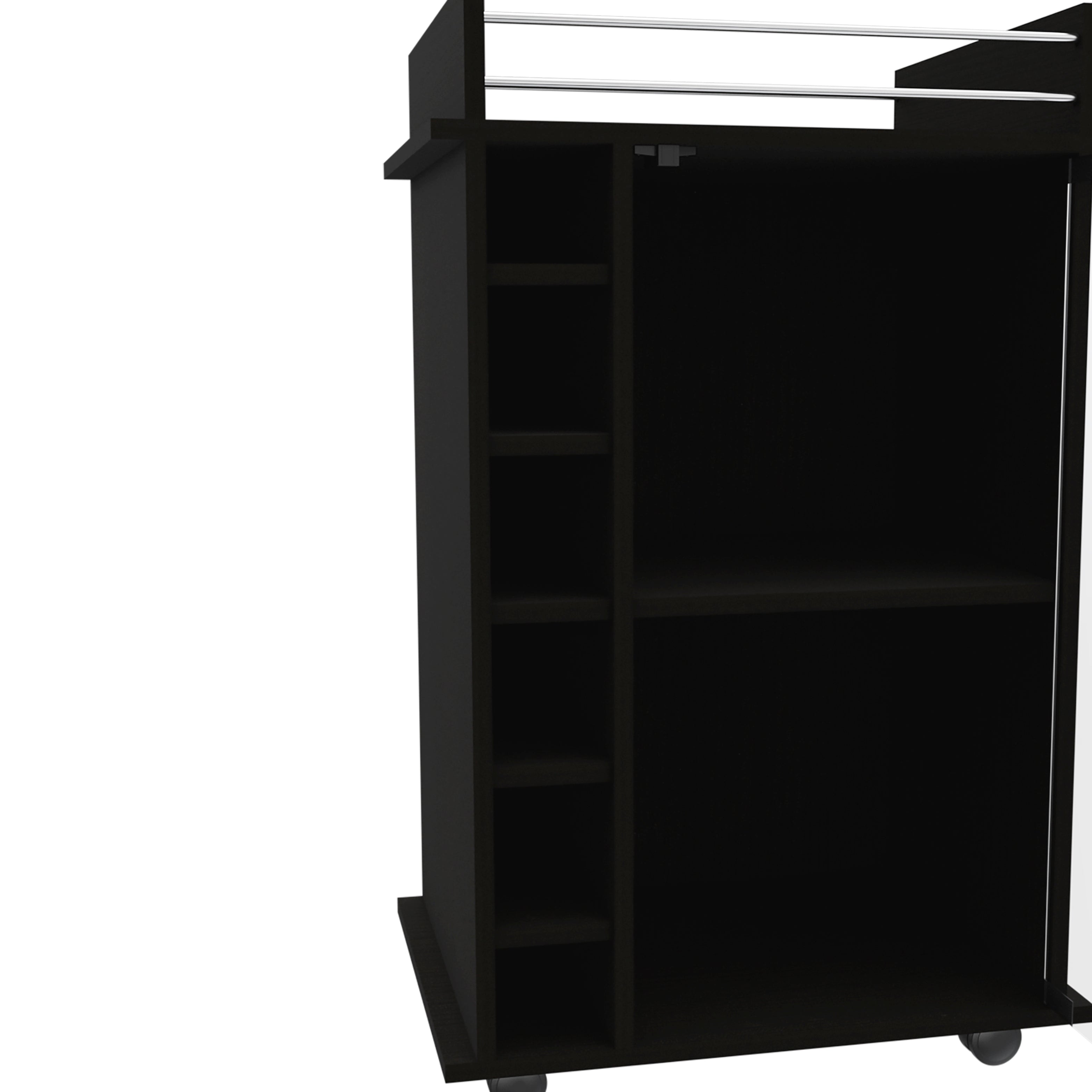 Huali Bar Cart, Six Built-in Wine Rack, Glass Door, Four Casters, Two Shelves, Black - Luciddepo