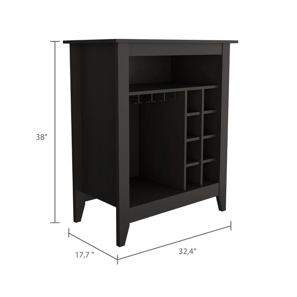 Mojito Bar Cabinet, Six Built-in Wine Rack, One Open Drawer, One Open Shelf, Black - Luciddepo