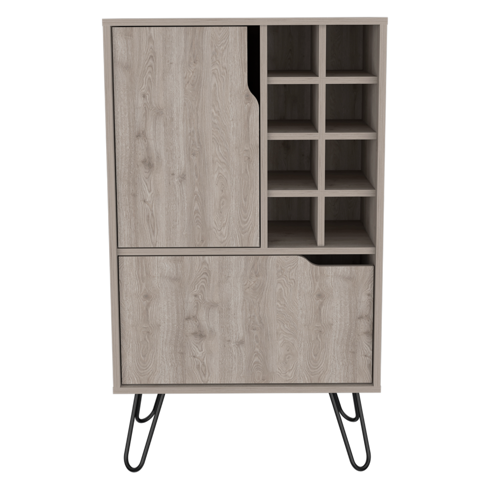 Zamna L Bar Single Door Cabinet, Eight Built-in Wine Rack, Four Legs, Light Gray - Luciddepo