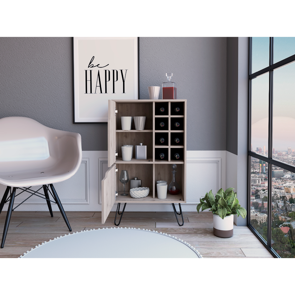 Zamna L Bar Single Door Cabinet, Eight Built-in Wine Rack, Four Legs, Light Gray - Luciddepo