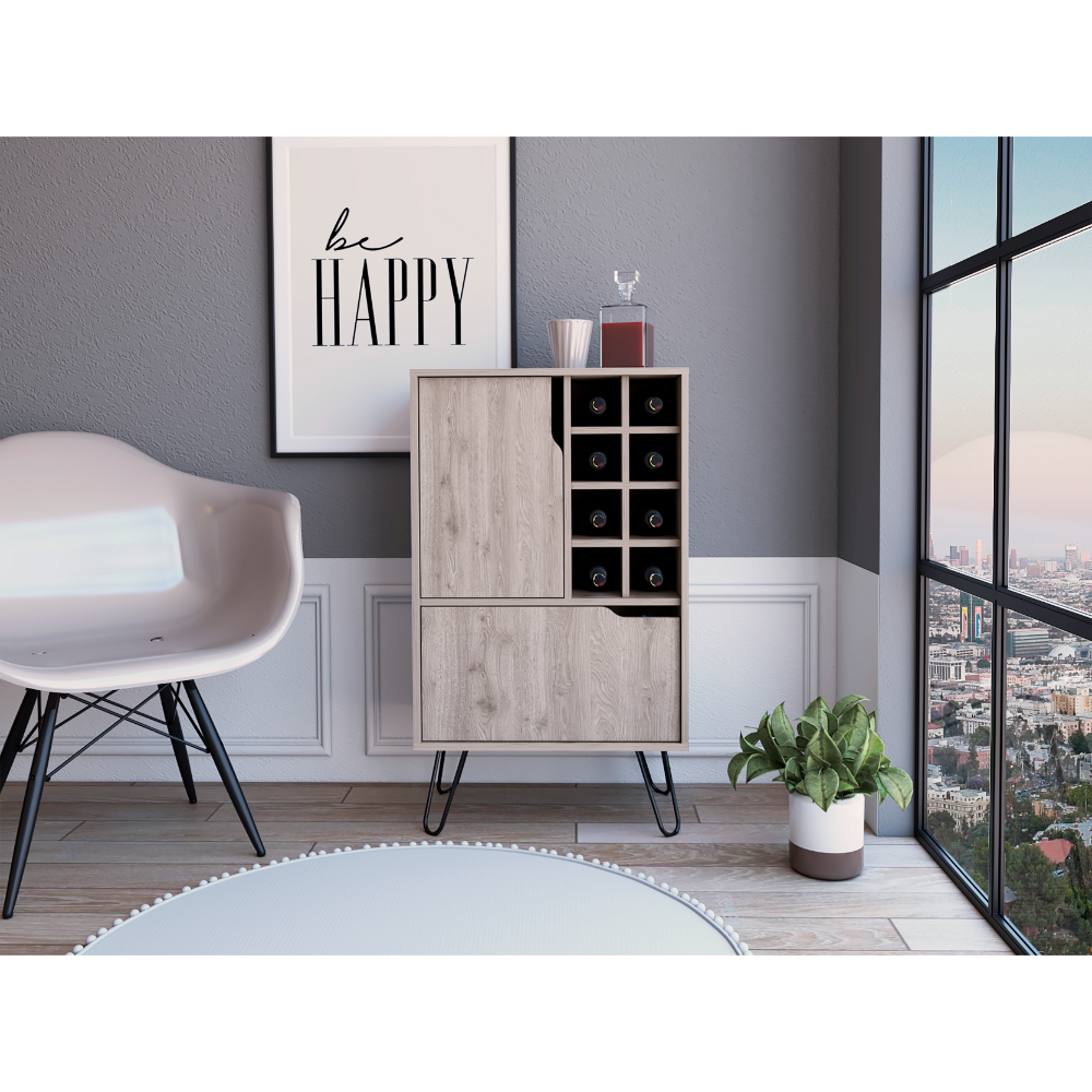 Zamna L Bar Single Door Cabinet, Eight Built-in Wine Rack, Four Legs, Light Gray - Luciddepo