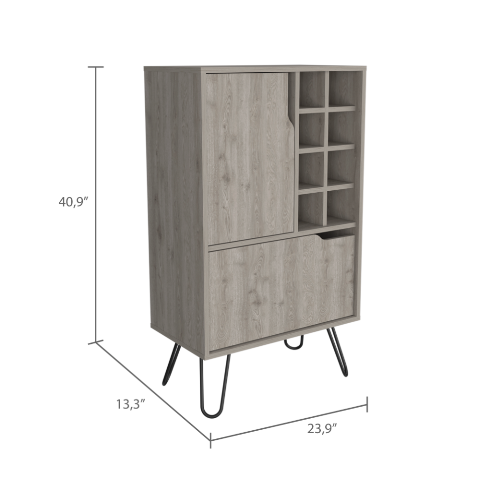 Zamna L Bar Single Door Cabinet, Eight Built-in Wine Rack, Four Legs, Light Gray - Luciddepo
