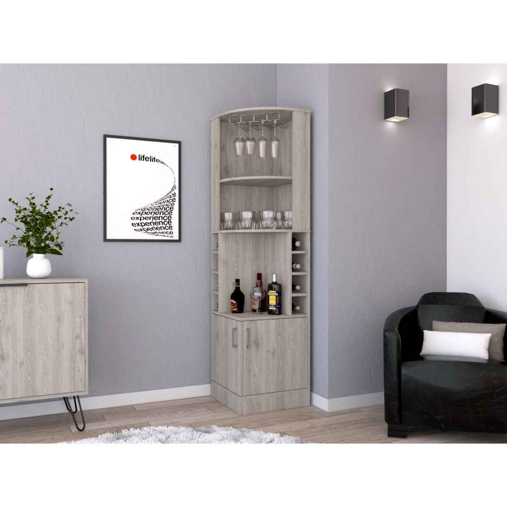 Egina Corner Bar Cabinet, Two External Shelves , Light Gray