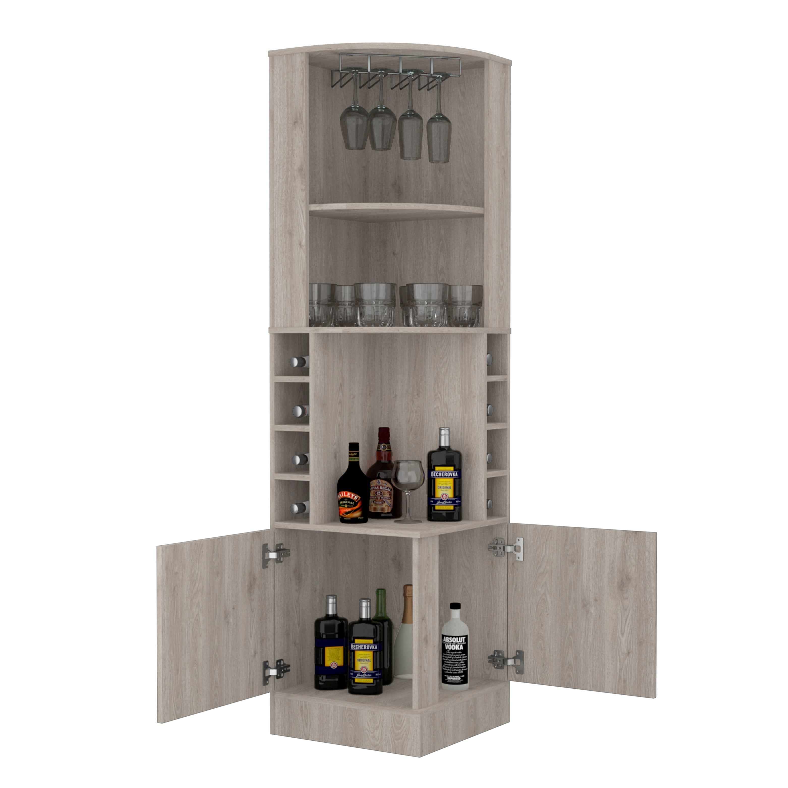 Egina Corner Bar Cabinet, Two External Shelves , Light Gray