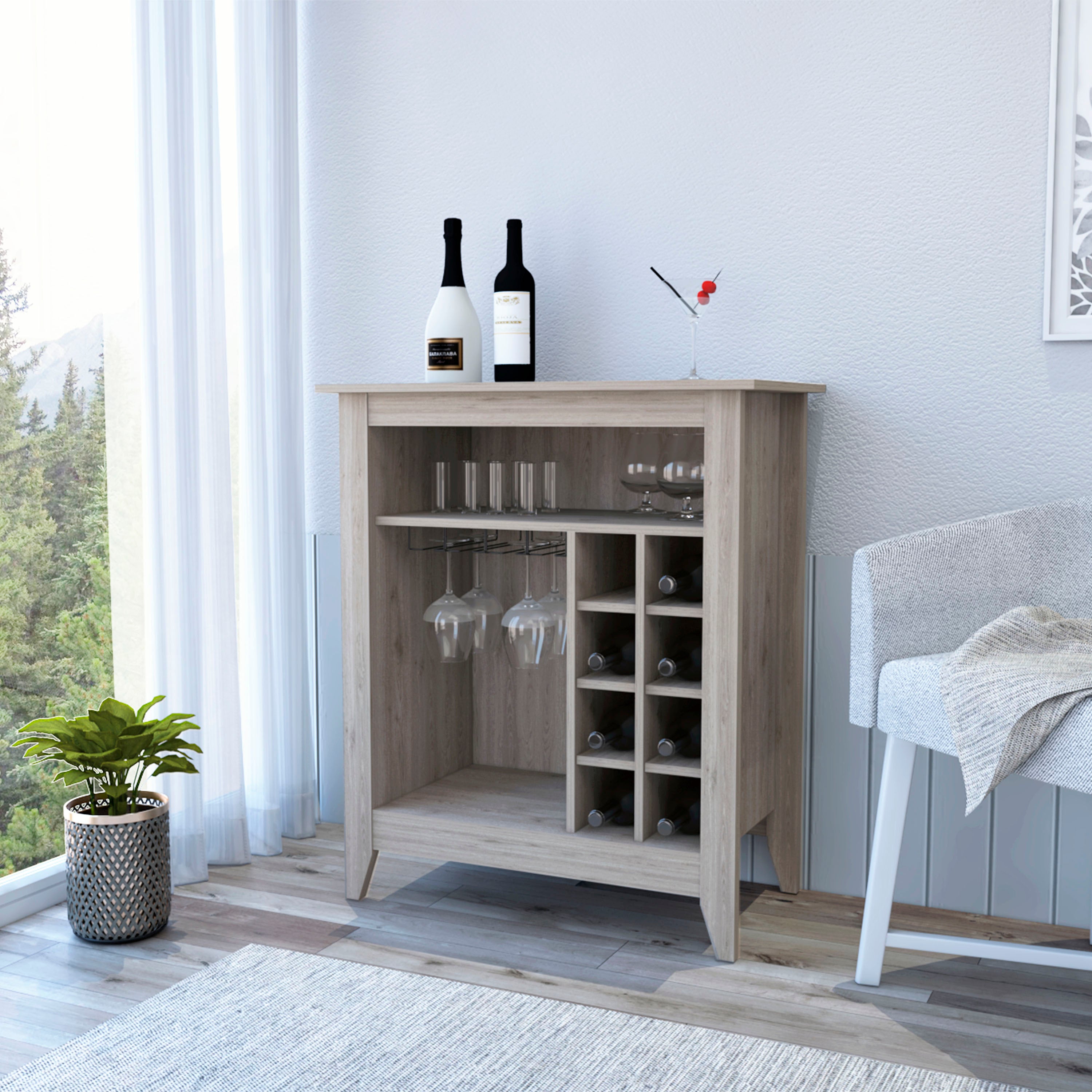 Mojito Bar Cabinet, Six Built-in Wine Rack, One Open Drawer, One Open Shelf, Light Gray - Luciddepo