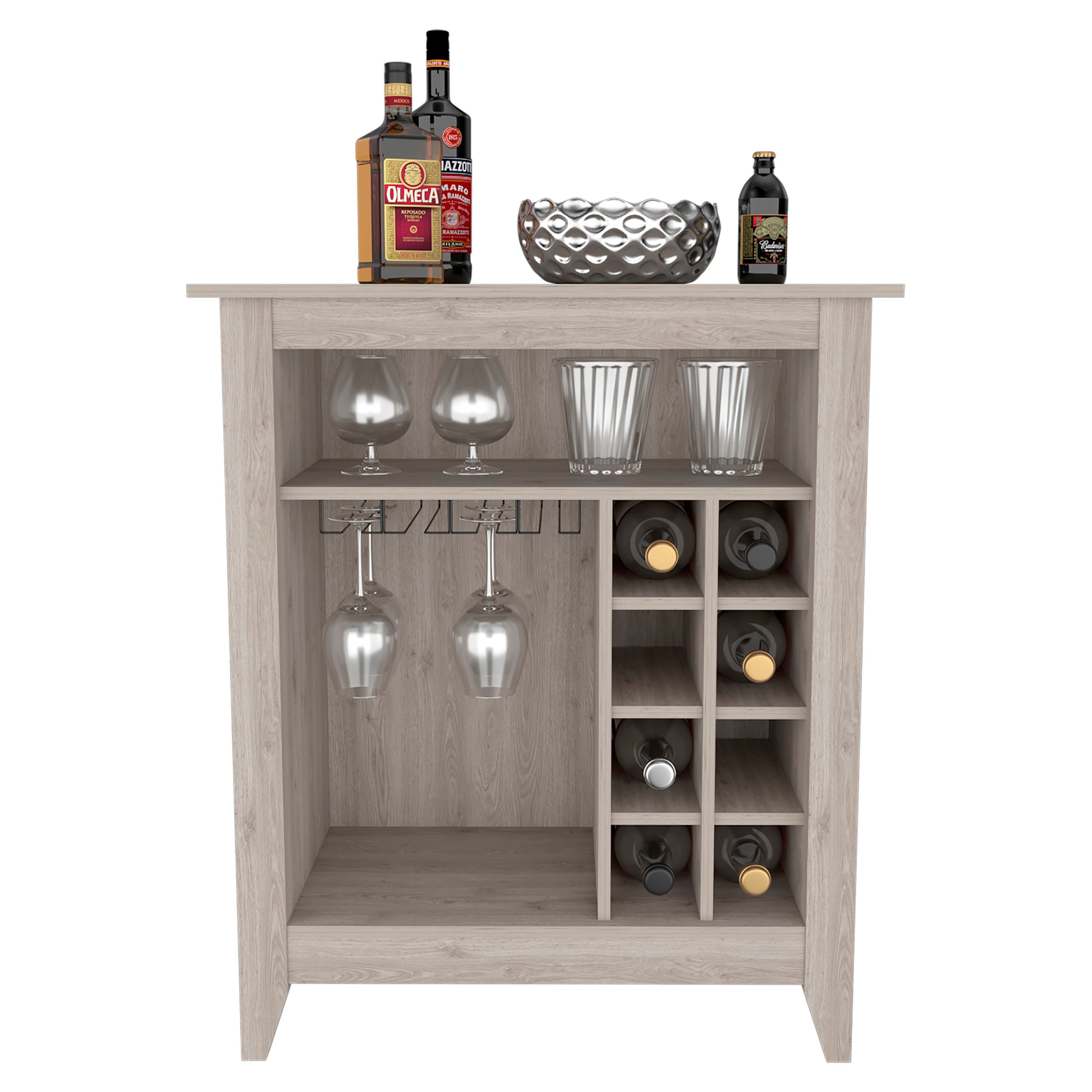 Mojito Bar Cabinet, Six Built-in Wine Rack, One Open Drawer, One Open Shelf, Light Gray - Luciddepo