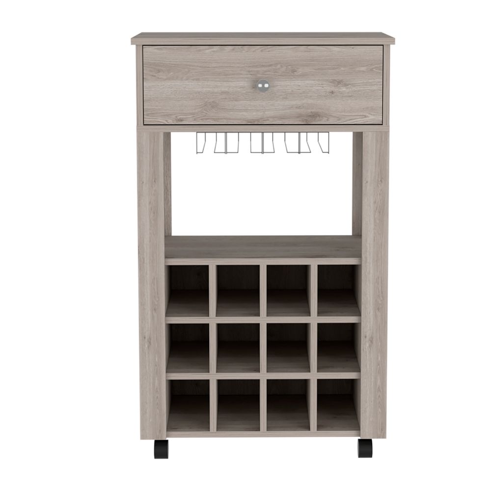 Margh Bar Cart, Twelve Built-in Wine Rack, Drawer, Light Gray - Luciddepo