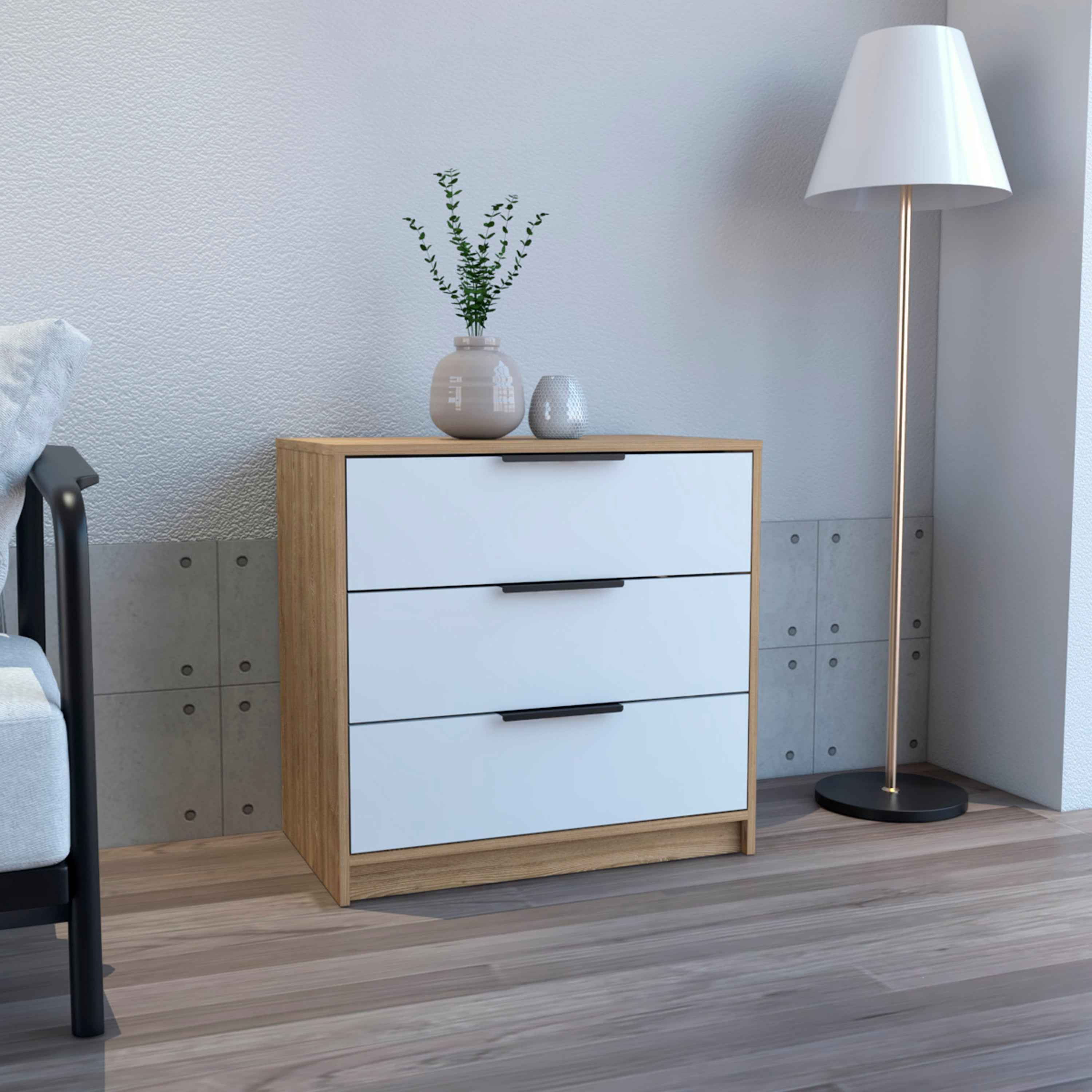 Egeo 3 Drawers Dresser, Superior Top, White / Light Oak