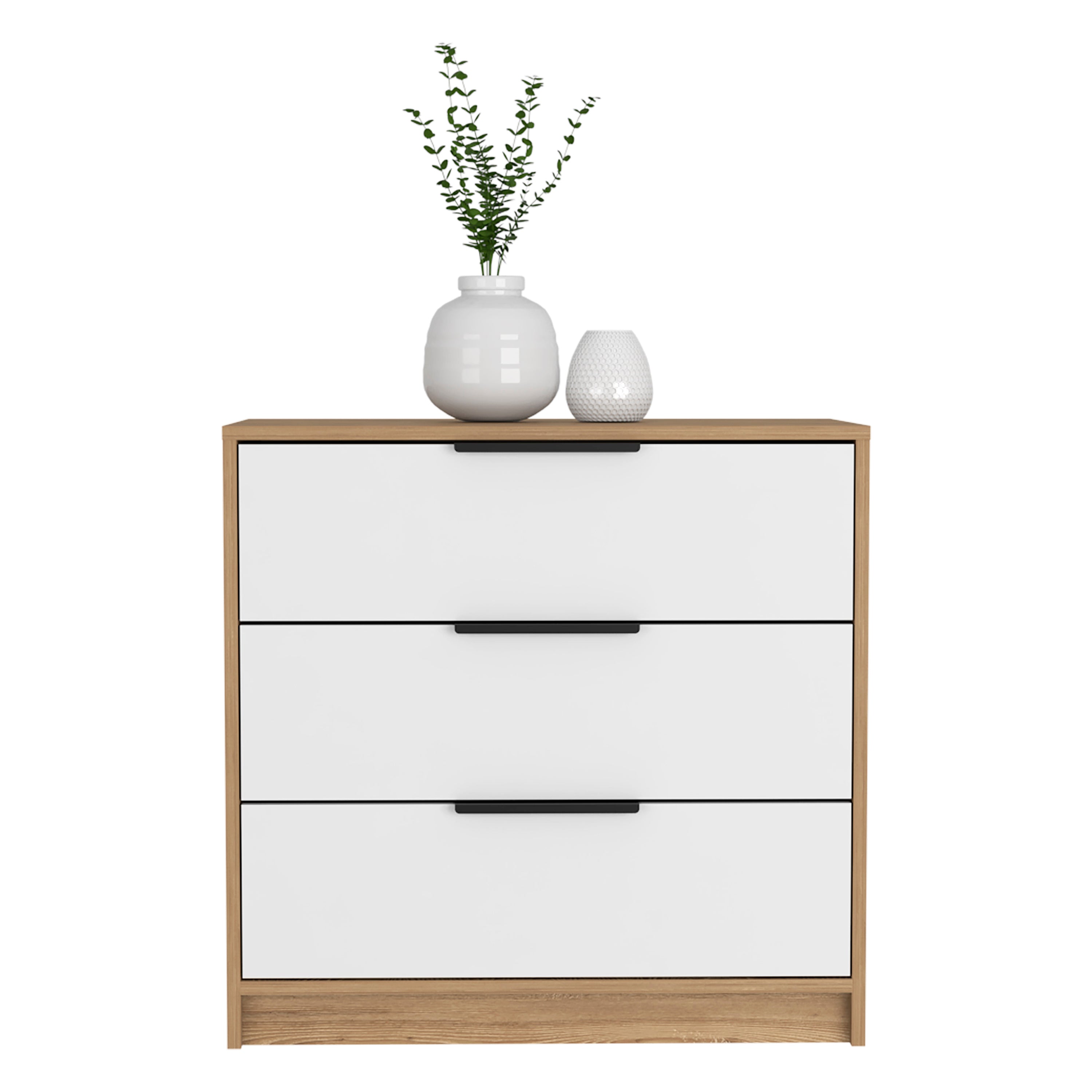 Egeo 3 Drawers Dresser, Superior Top, White / Light Oak - Luciddepo