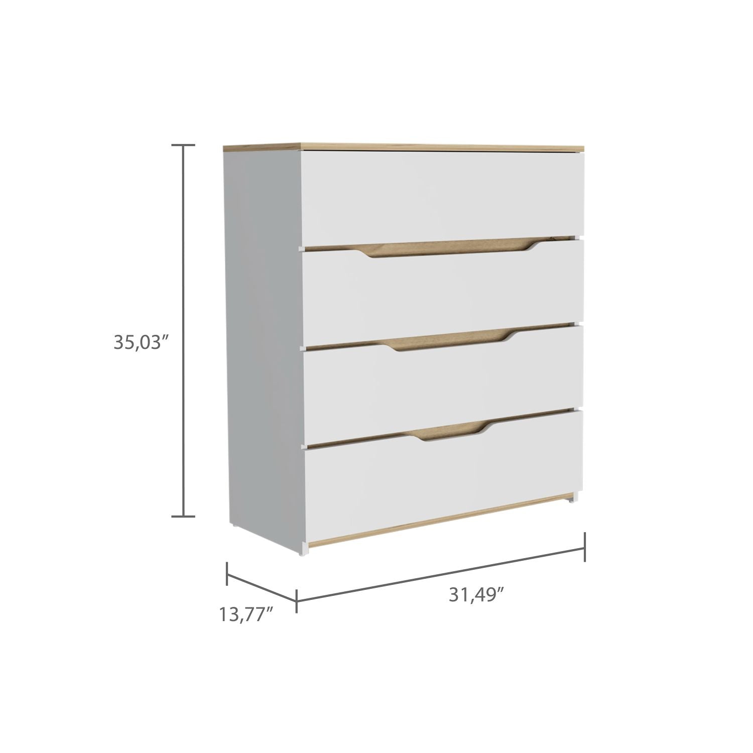 Aralia Drawer Dresser, Four Drawers, Superior Top, White / Light Oak - Luciddepo