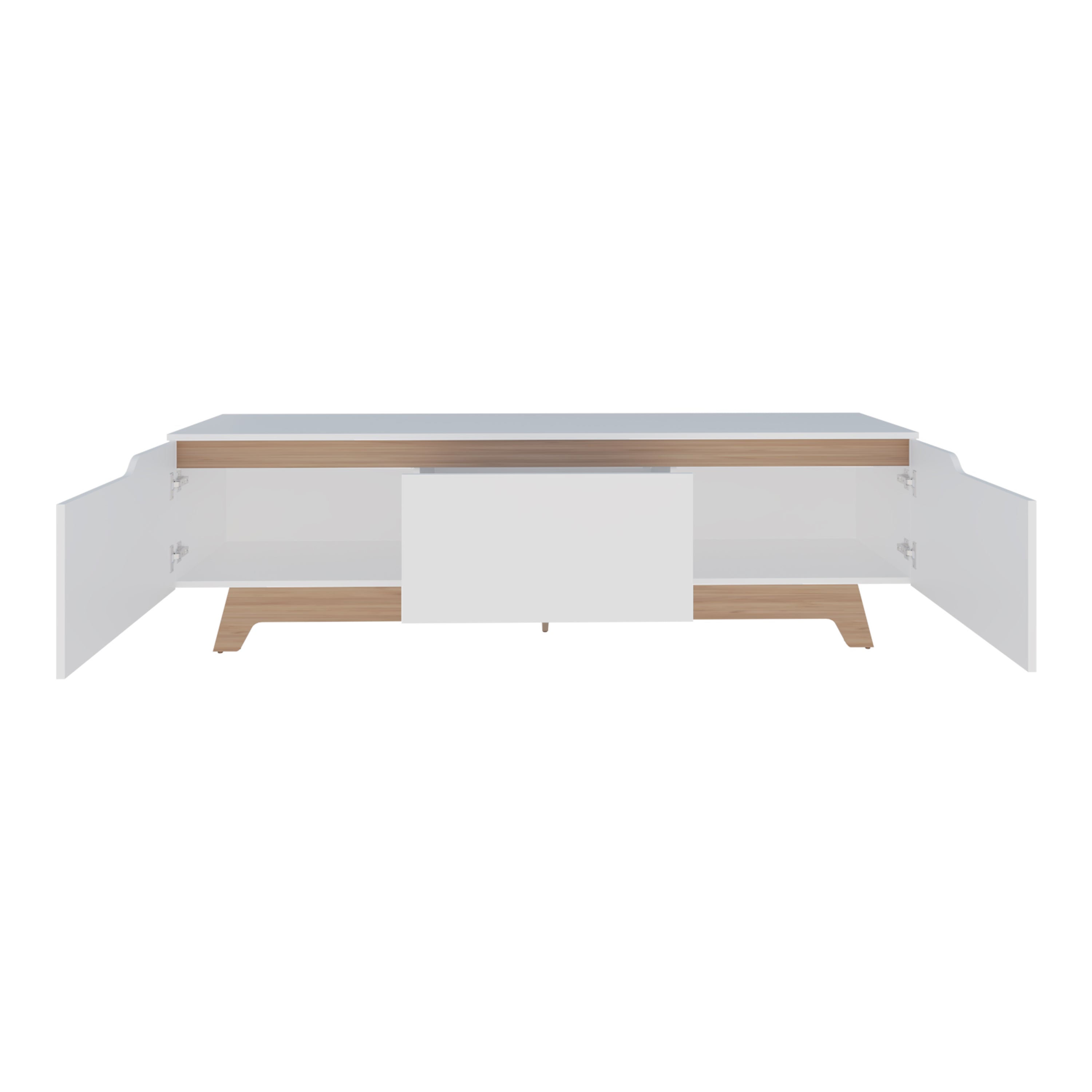 Curlew TV Stand, 2 Doors, 1 Drawer, White / Natural Oak - Luciddepo