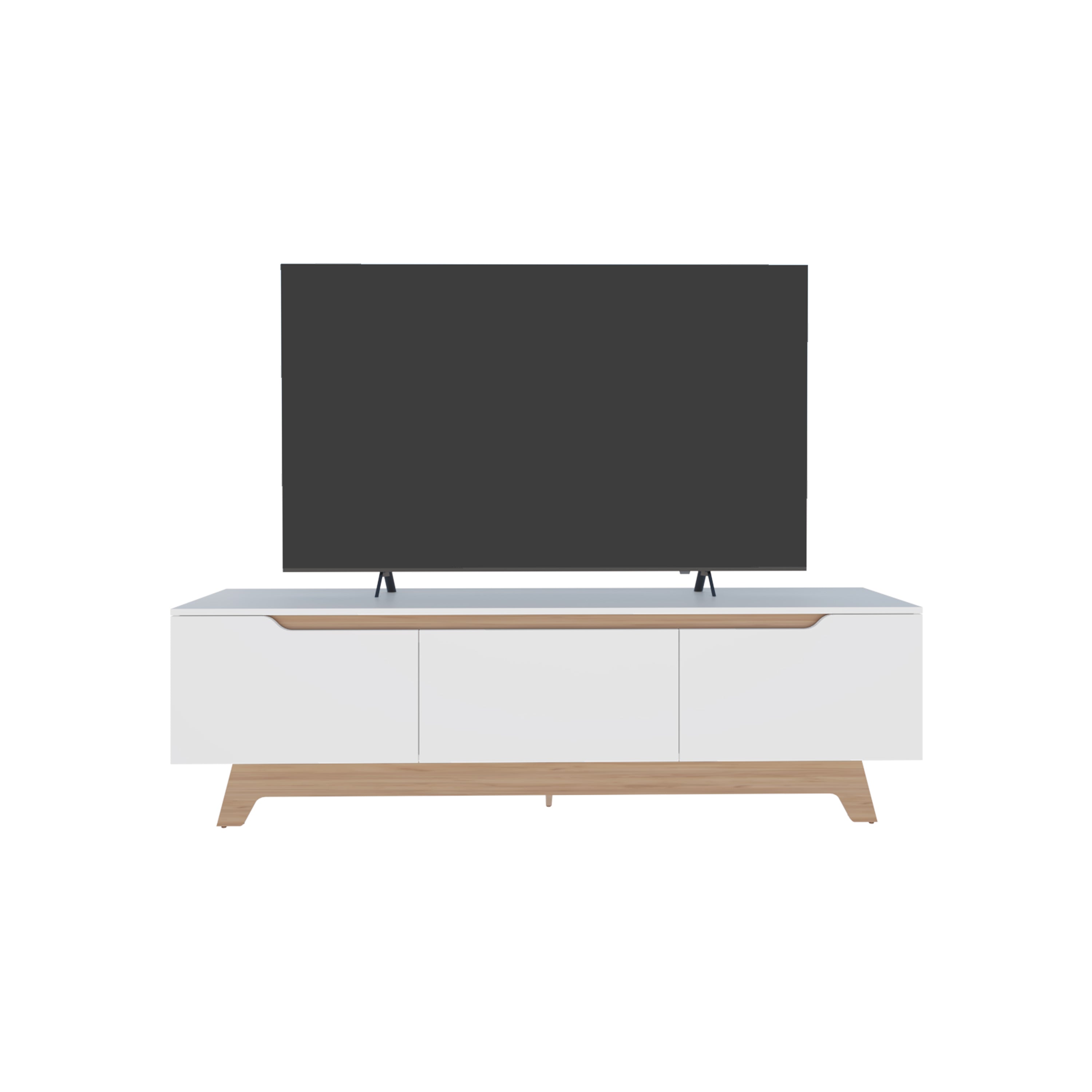 Curlew TV Stand, 2 Doors, 1 Drawer, White / Natural Oak - Luciddepo
