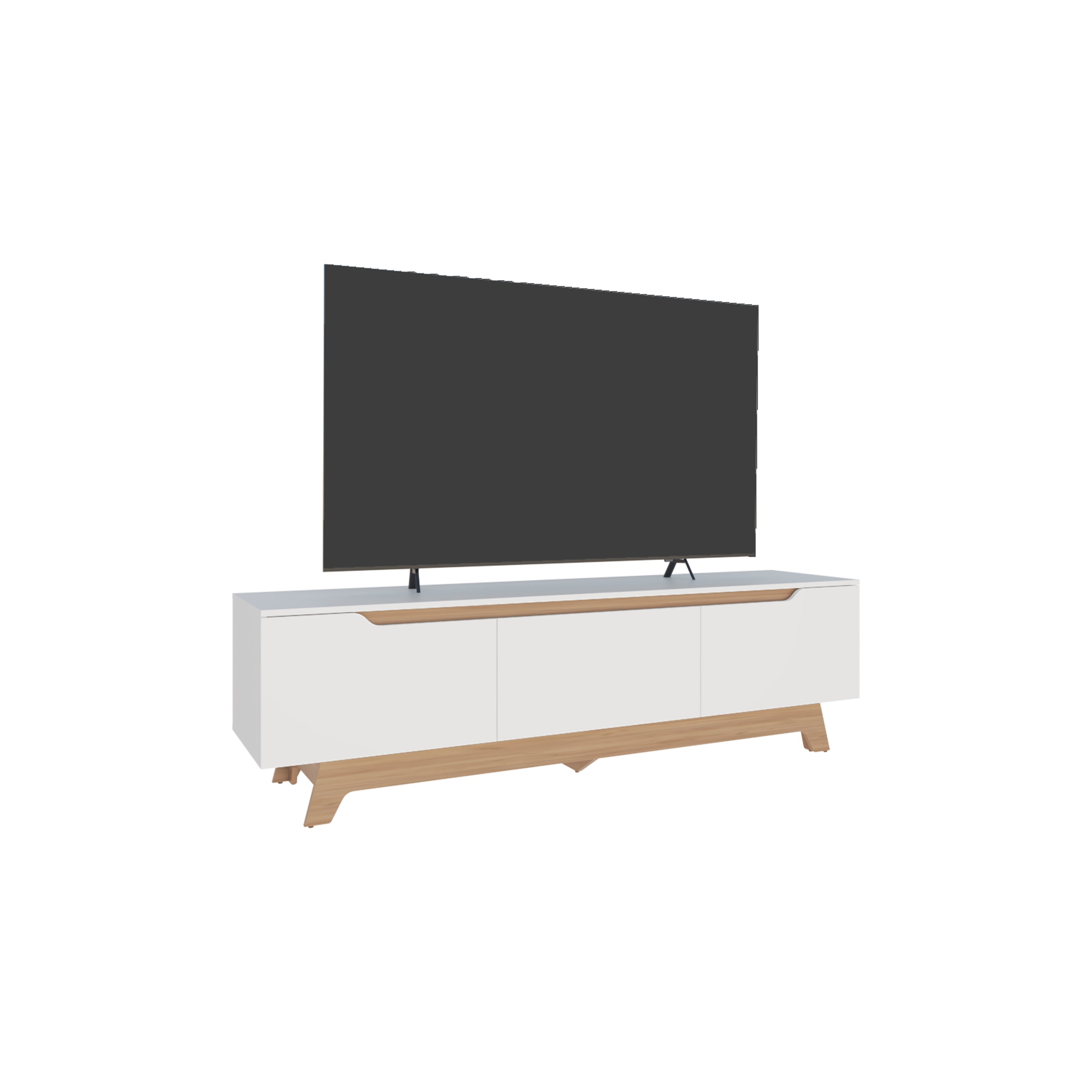 Curlew TV Stand, 2 Doors, 1 Drawer, White / Natural Oak - Luciddepo