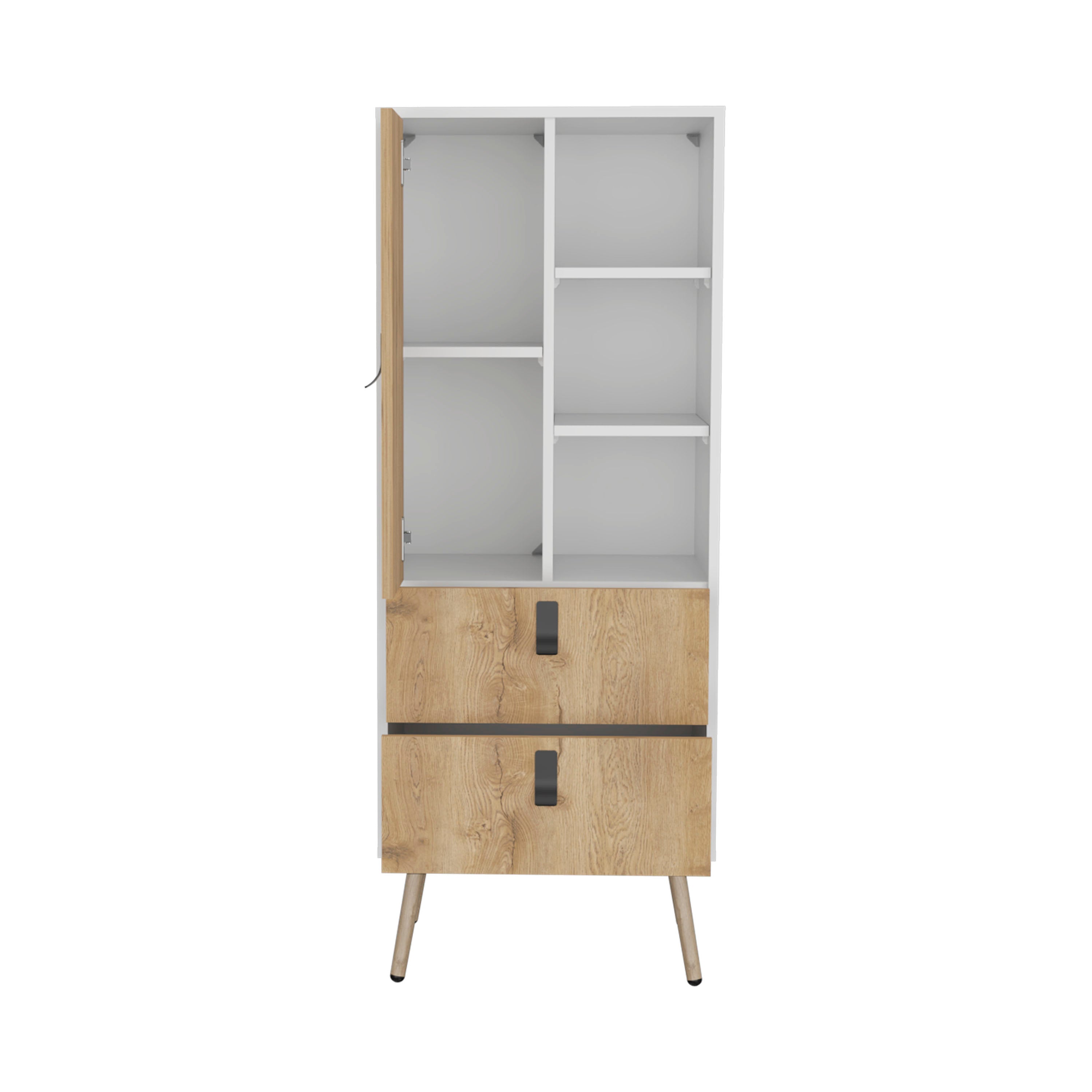Toka Dresser Stylish Bedroom Storage Solution with 3 Shelves, 2 Drawers, and 1 Door - Luciddepo