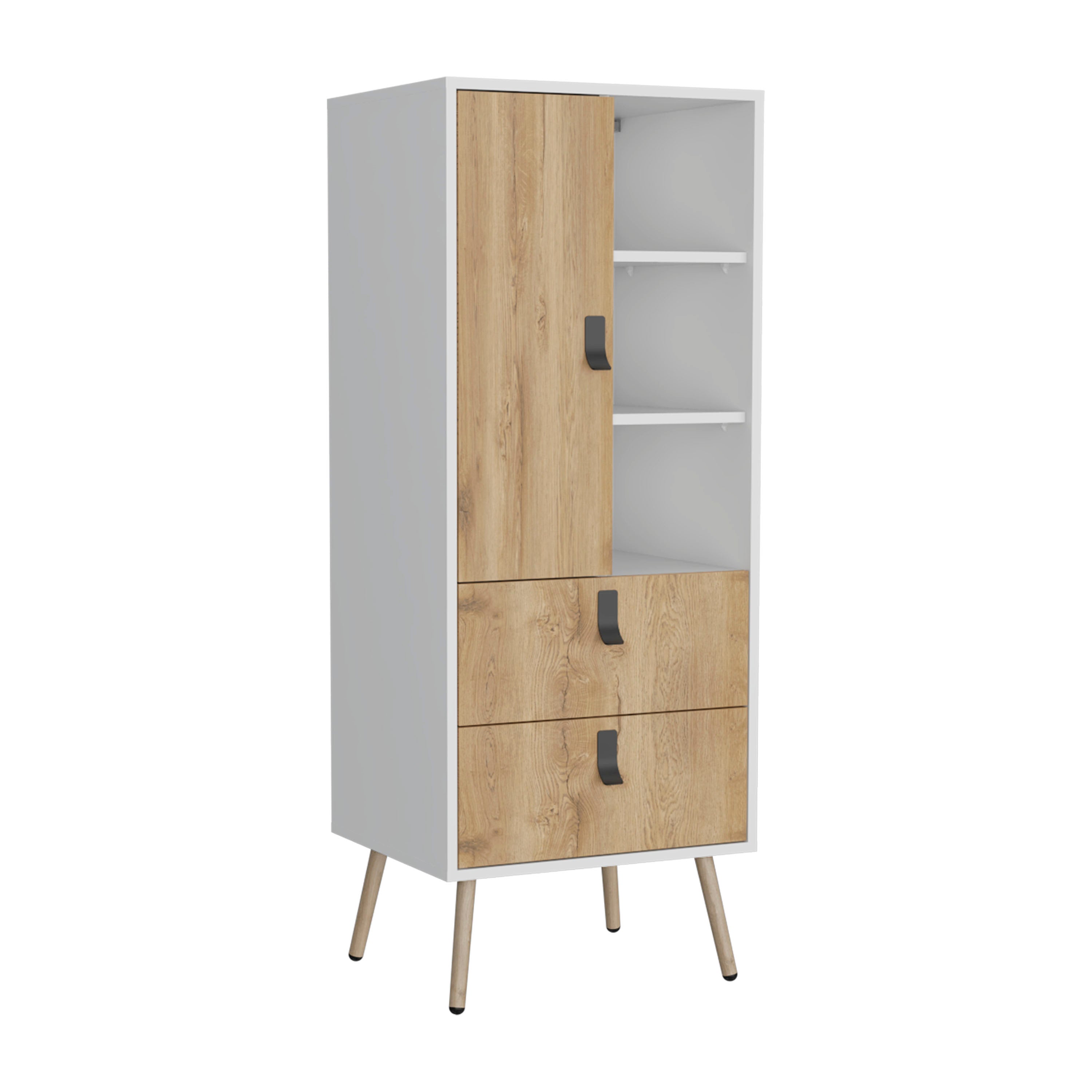 Toka Dresser Stylish Bedroom Storage Solution with 3 Shelves, 2 Drawers, and 1 Door - Luciddepo