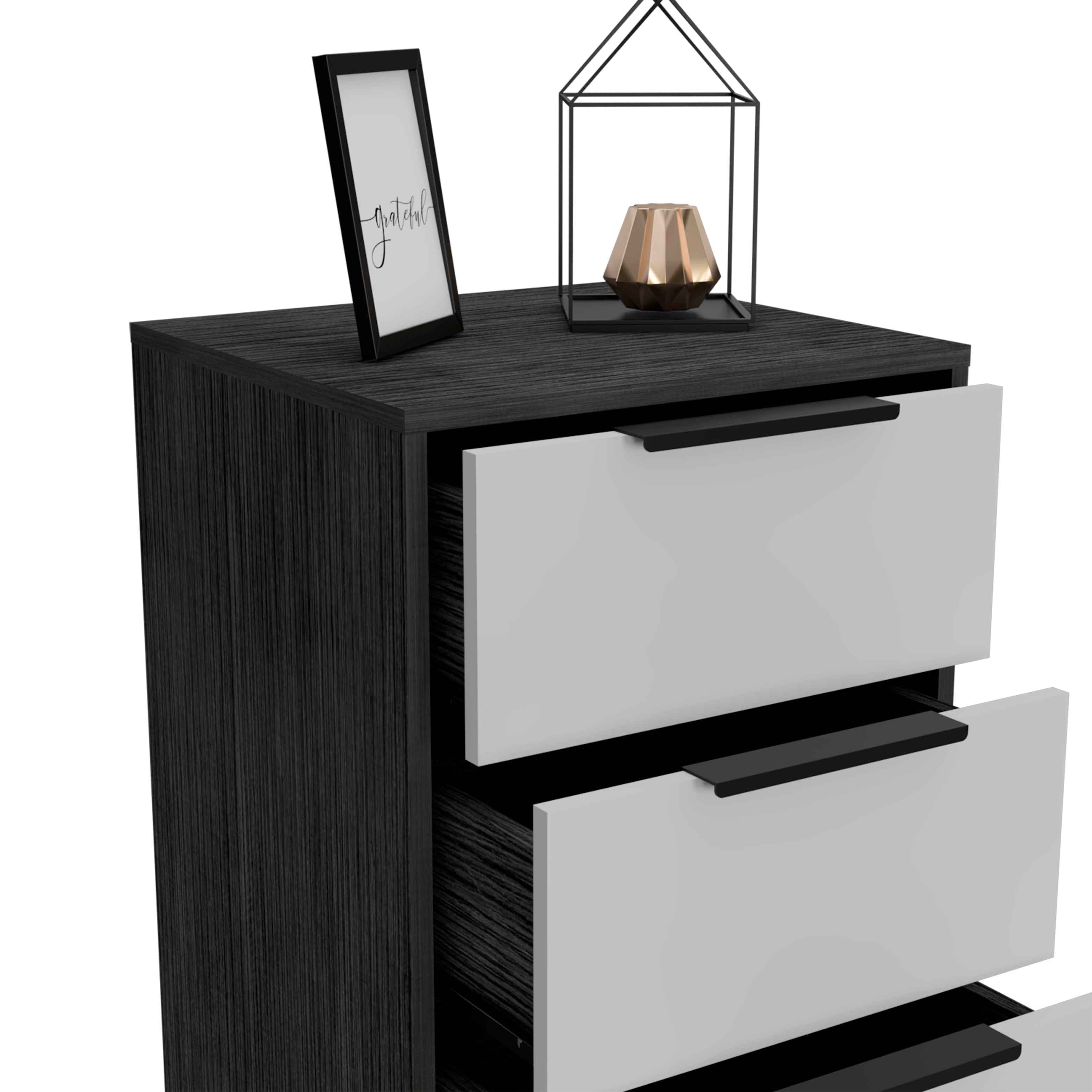 Egeo 5 Drawer Dresser, Vertical Dresser, White / Smokey Oak