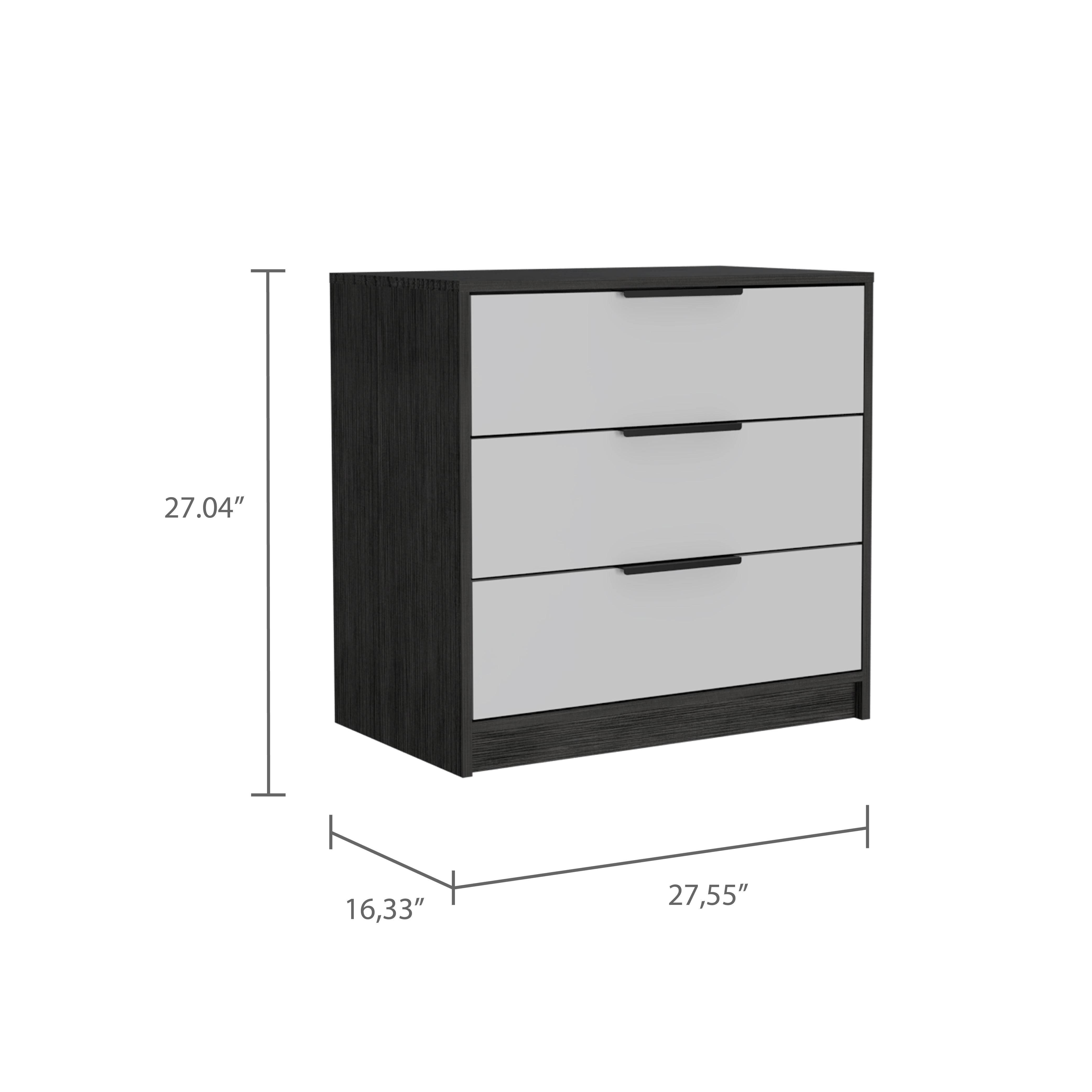 Egeo 3 Drawers Dresser, Superior Top, Smokey Oak / White - Luciddepo