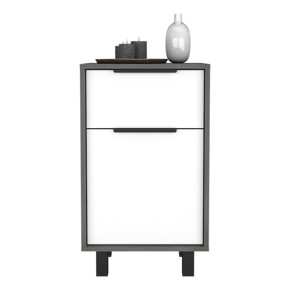 Egeo Z Nightstand, One Drawer, One Cabinet, Four Legs, Smokey Oak / White - Luciddepo