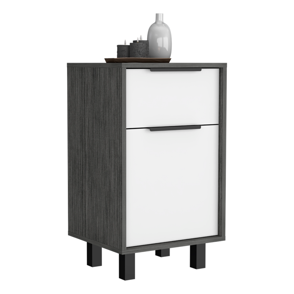 Egeo Z Nightstand, One Drawer, One Cabinet, Four Legs, Smokey Oak / White - Luciddepo
