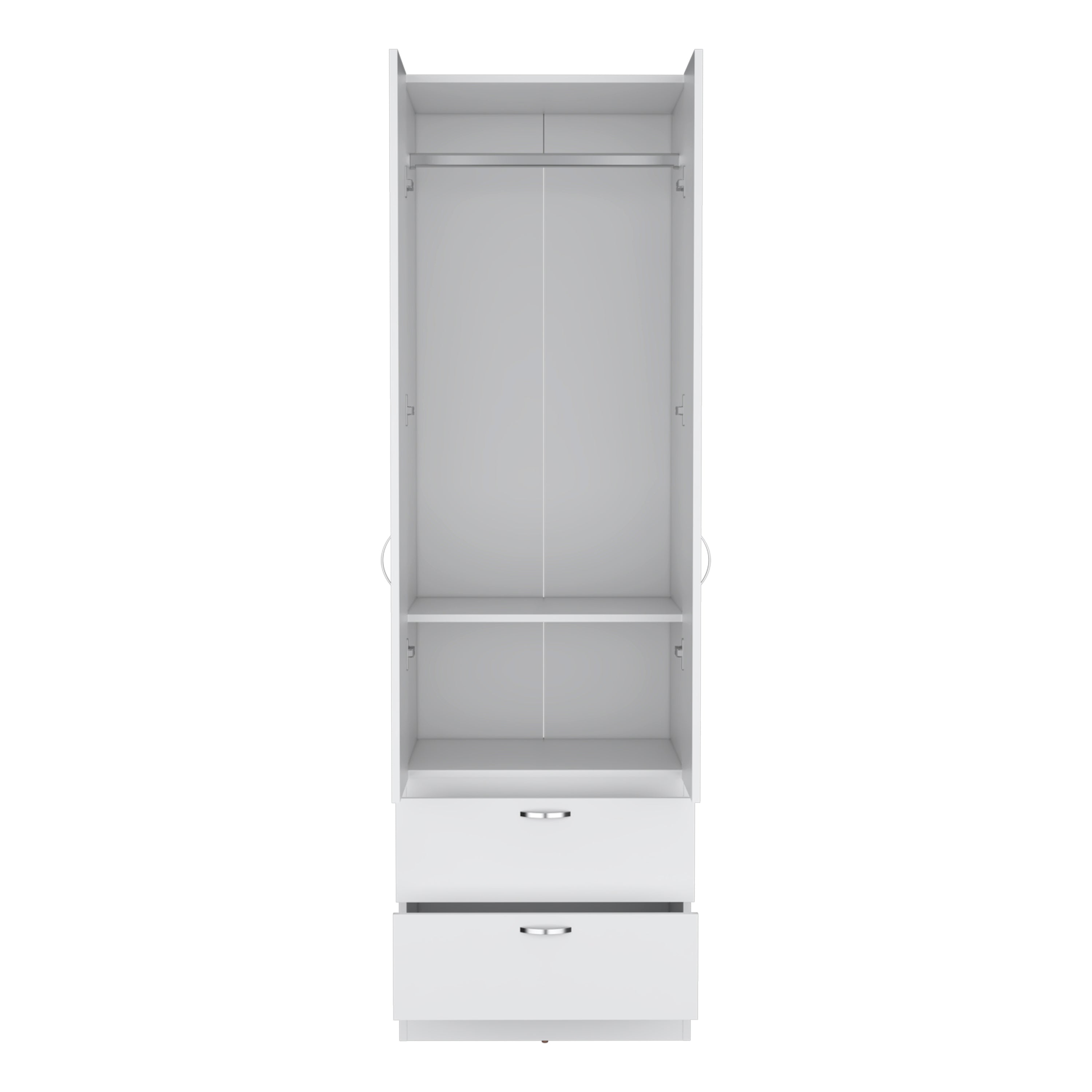 Vico Armoire Wardrove 76" H, Hanging Rod, 2 Drawers, 1 Shelf, White - Luciddepo