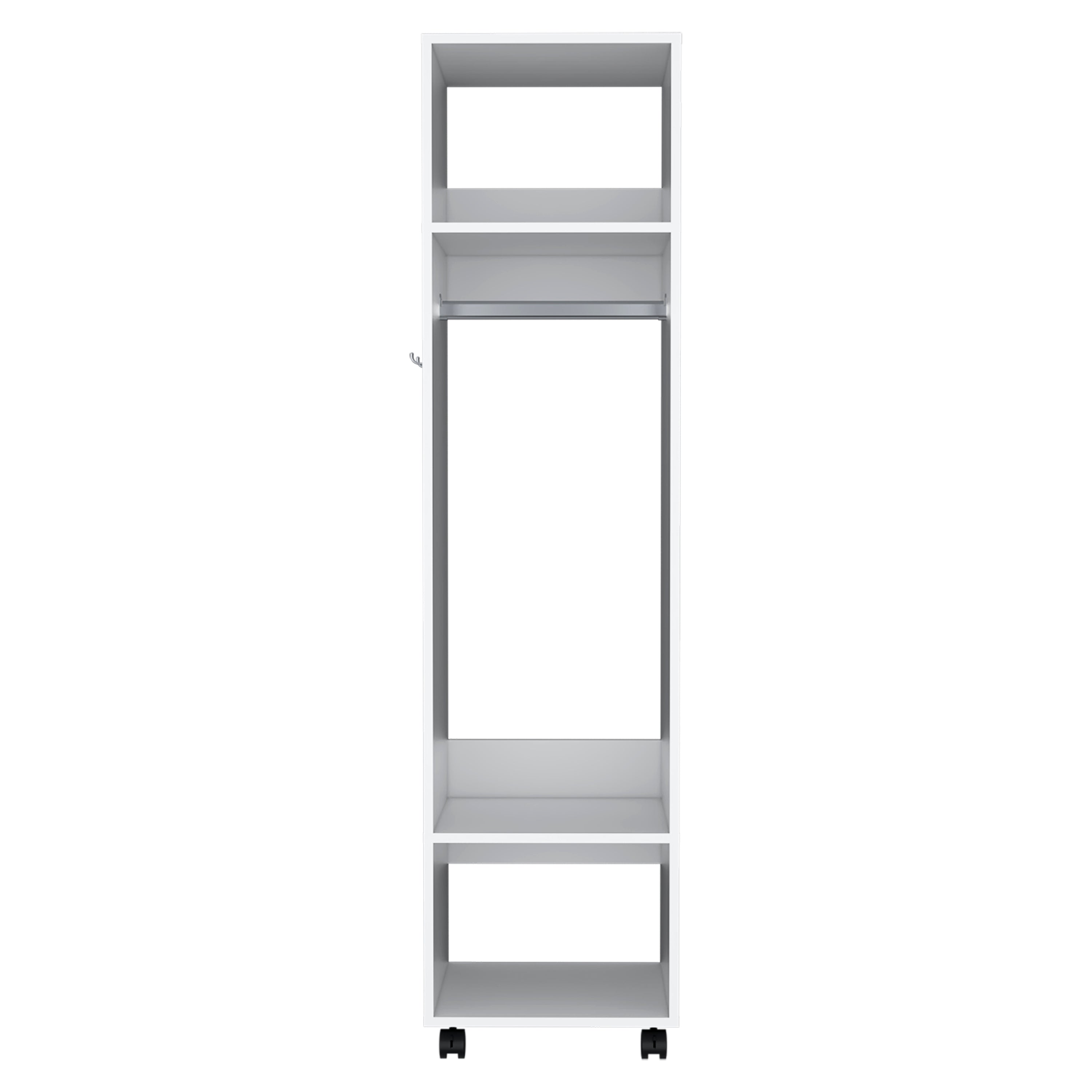 Cordova Armoire with 3 Shelves, 1 Mirror, and 4 Wheels, White - Luciddepo