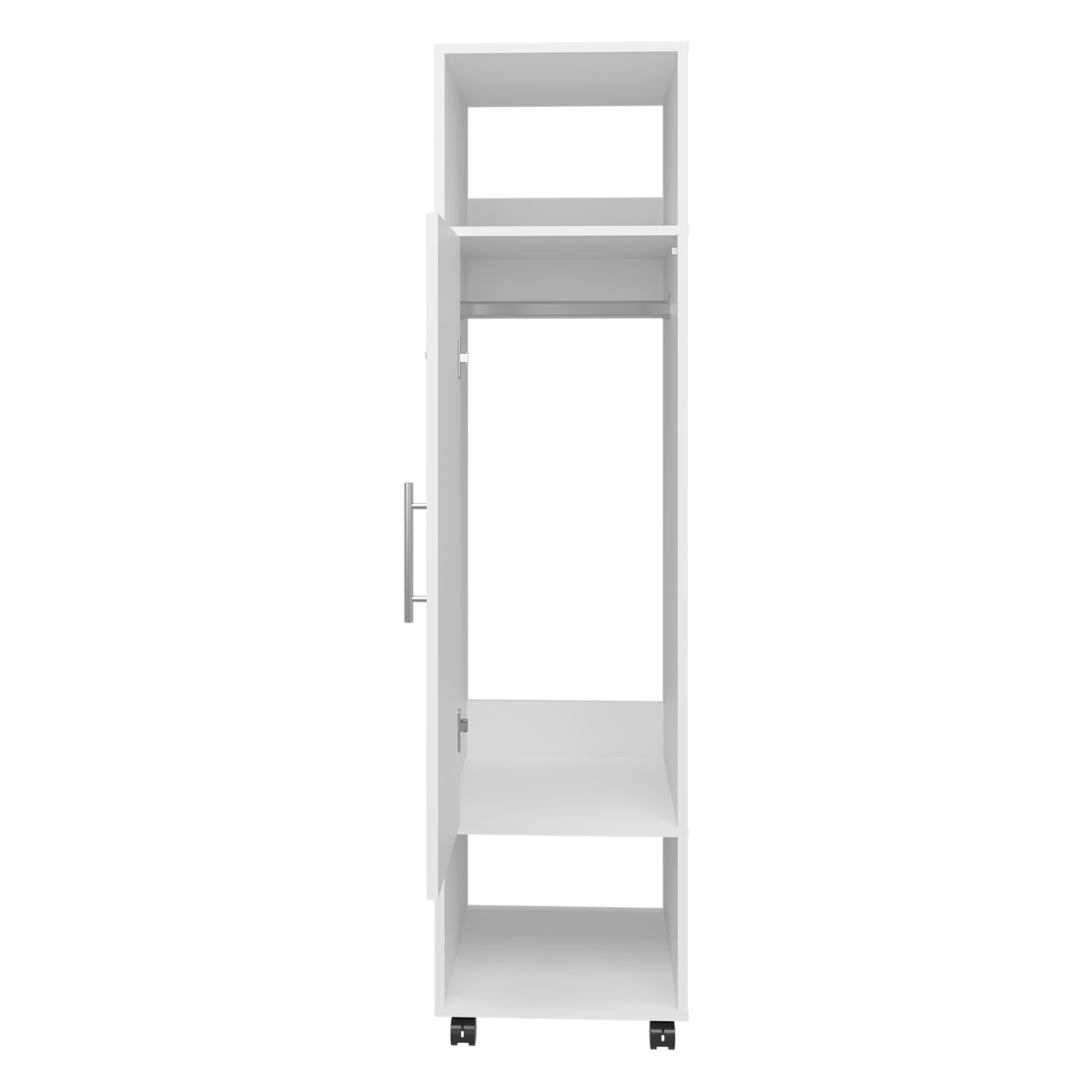 Ambler Armoire with 1 Door, 3 Shelves, and Full-Length Mirror, White - Luciddepo