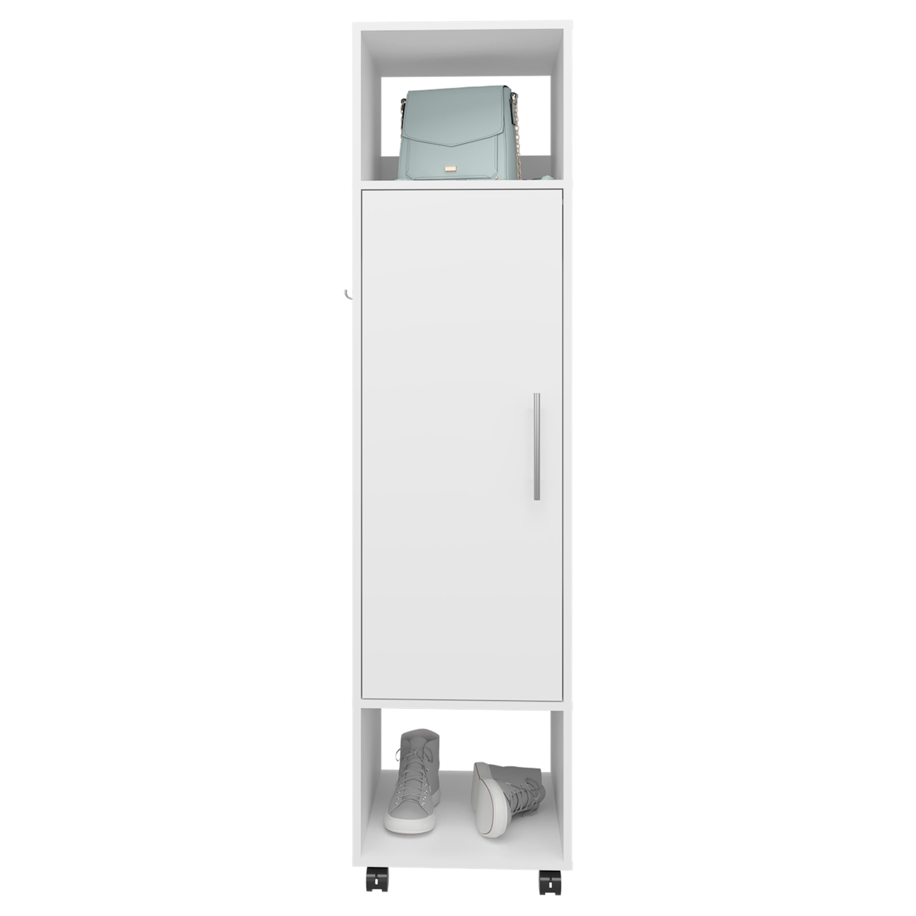 Ambler Armoire with 1 Door, 3 Shelves, and Full-Length Mirror, White - Luciddepo