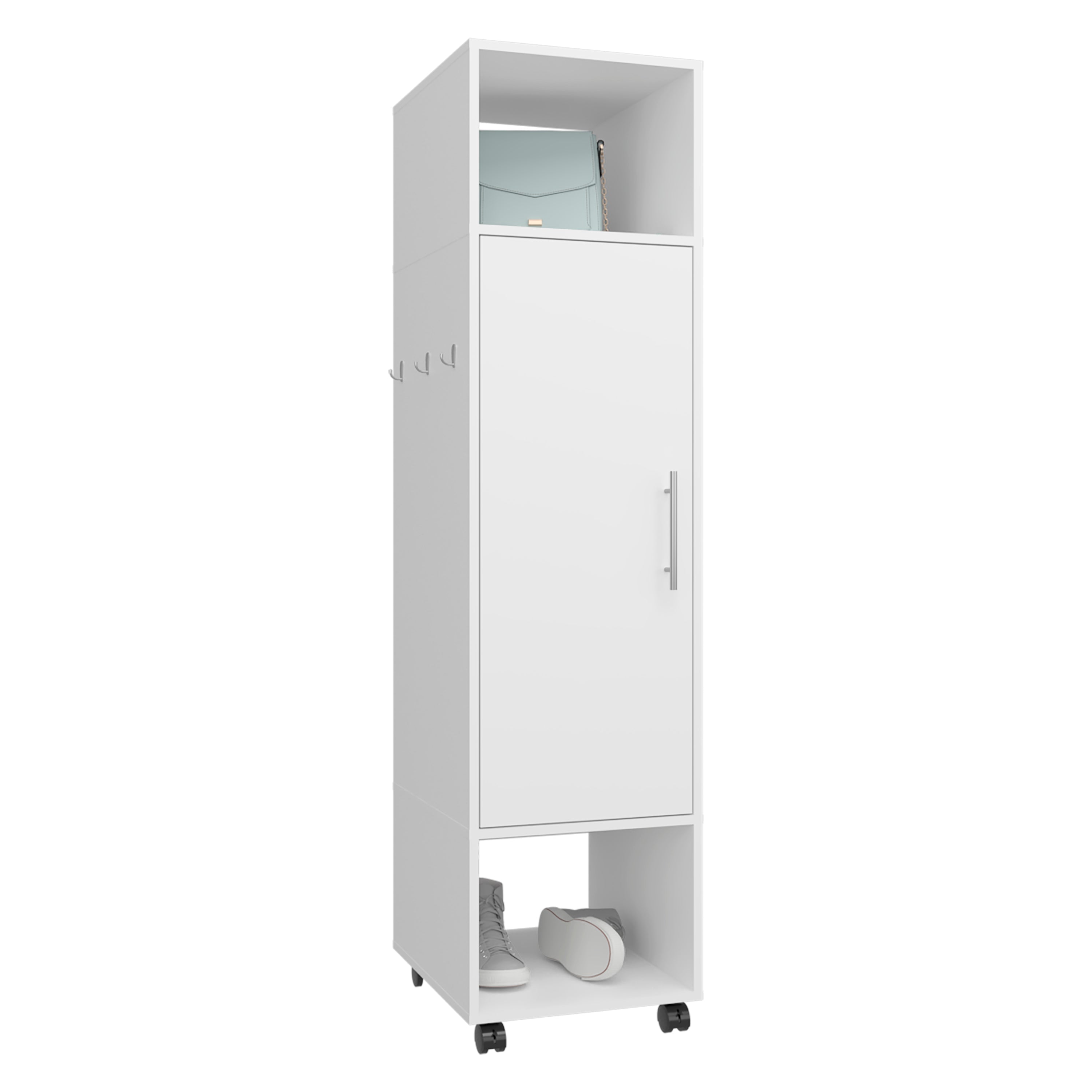 Ambler Armoire with 1 Door, 3 Shelves, and Full-Length Mirror, White - Luciddepo