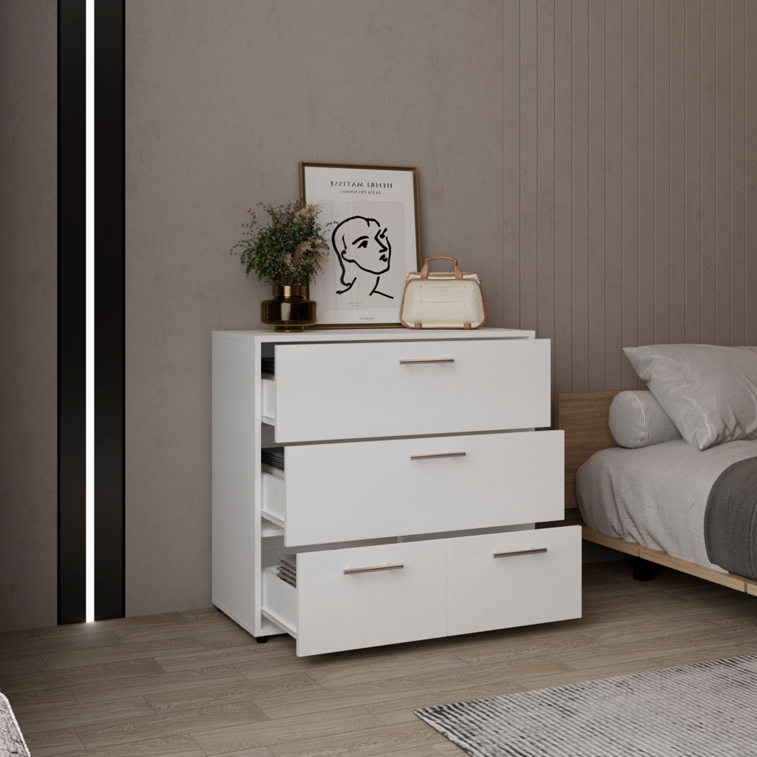 Goshen Dresser, 4 Drawers, 4 Legs, White - Luciddepo