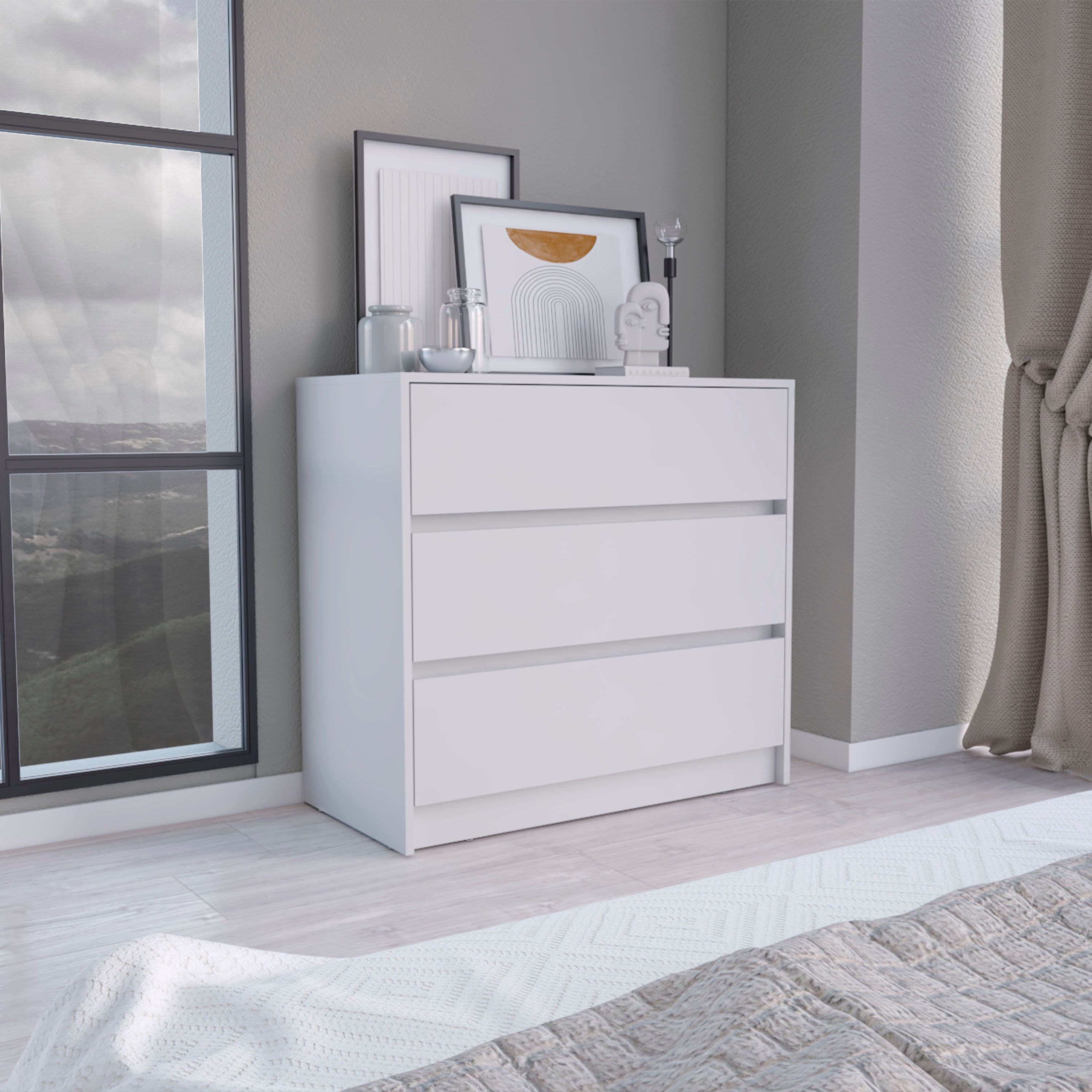 Palmer 3 Drawers Dresser, Chest of Drawers, White - Luciddepo