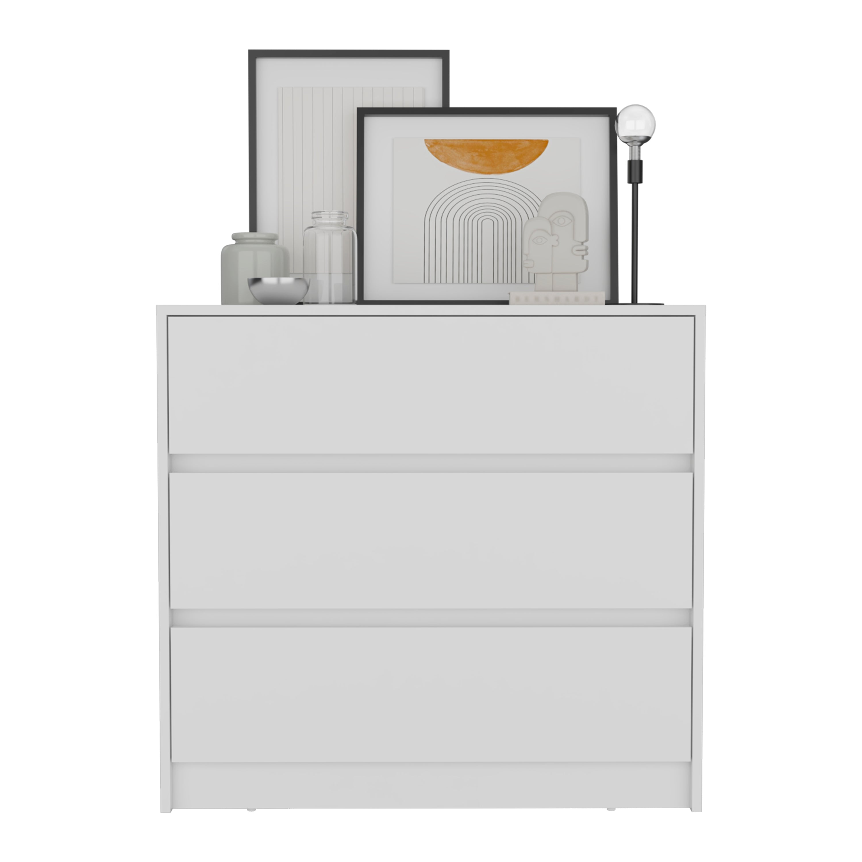 Palmer 3 Drawers Dresser, Chest of Drawers, White - Luciddepo
