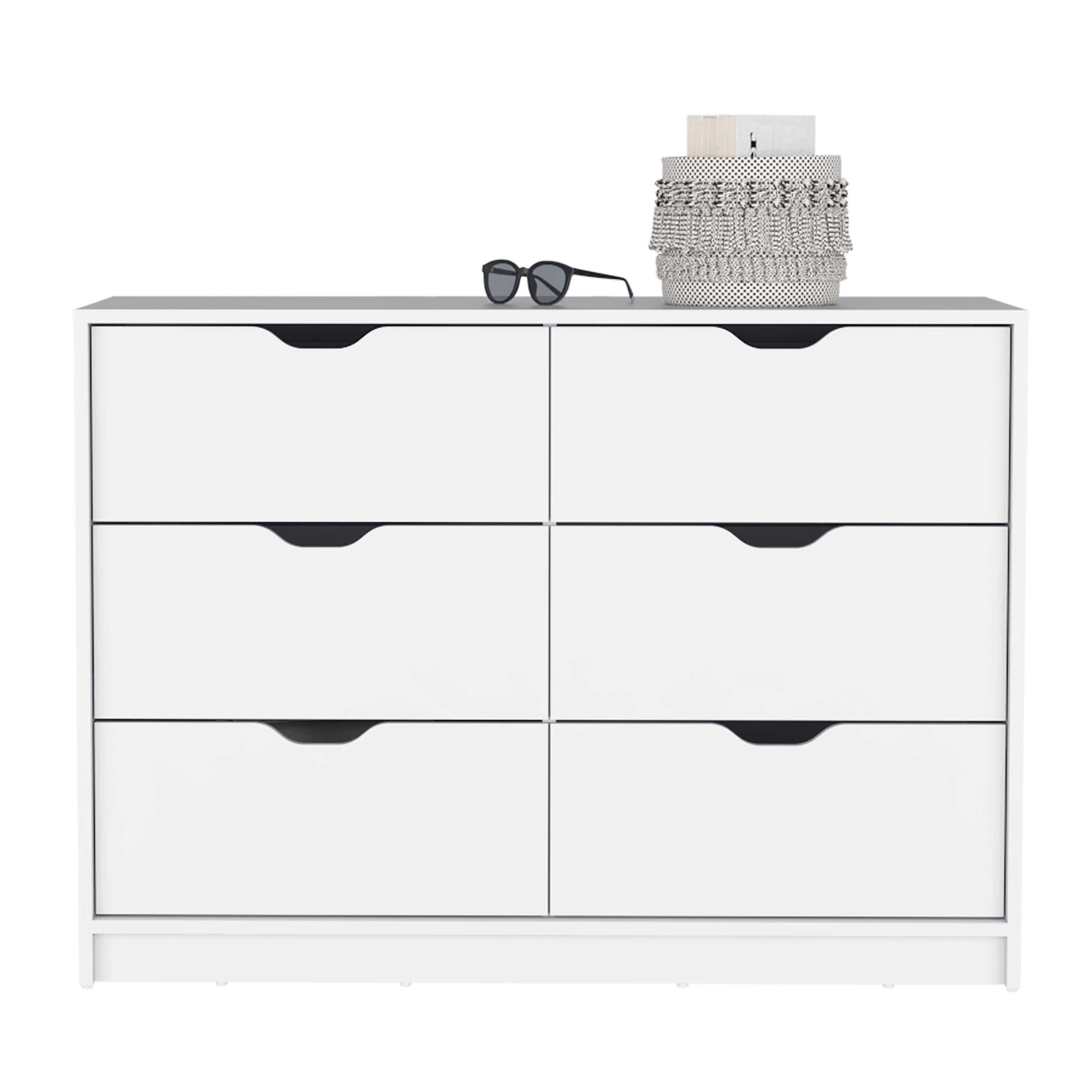Houma 4 Drawer Dresser with 2 Lower Cabinets, Drawer Chest, White - Luciddepo