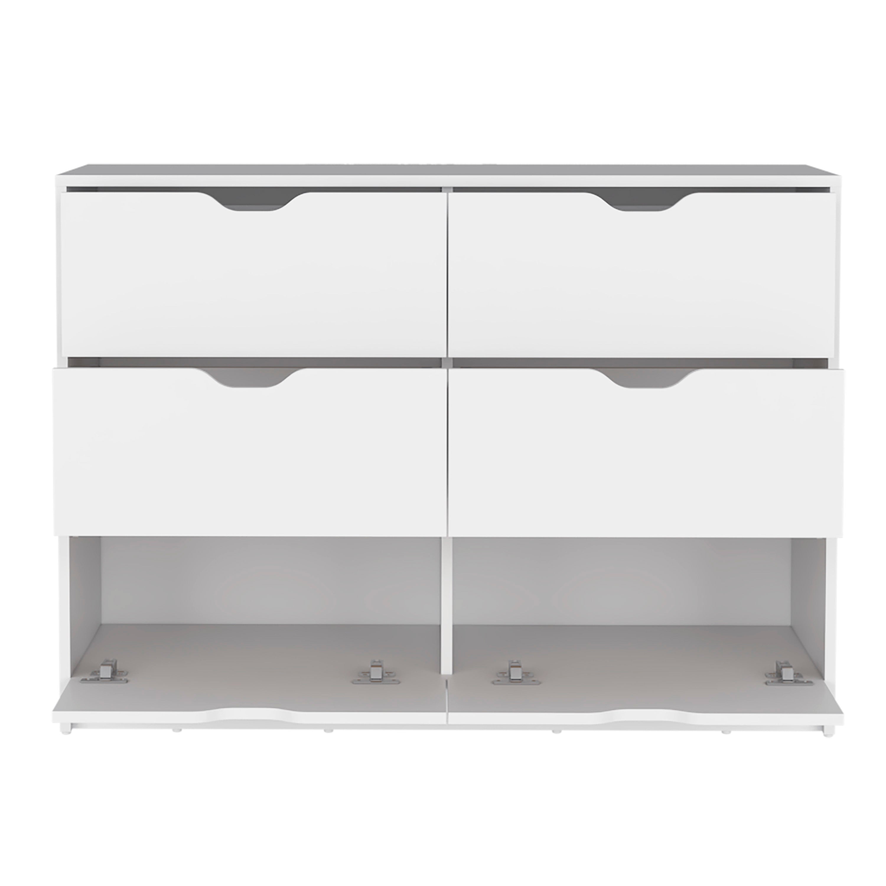 Houma 4 Drawer Dresser with 2 Lower Cabinets, Drawer Chest, White - Luciddepo