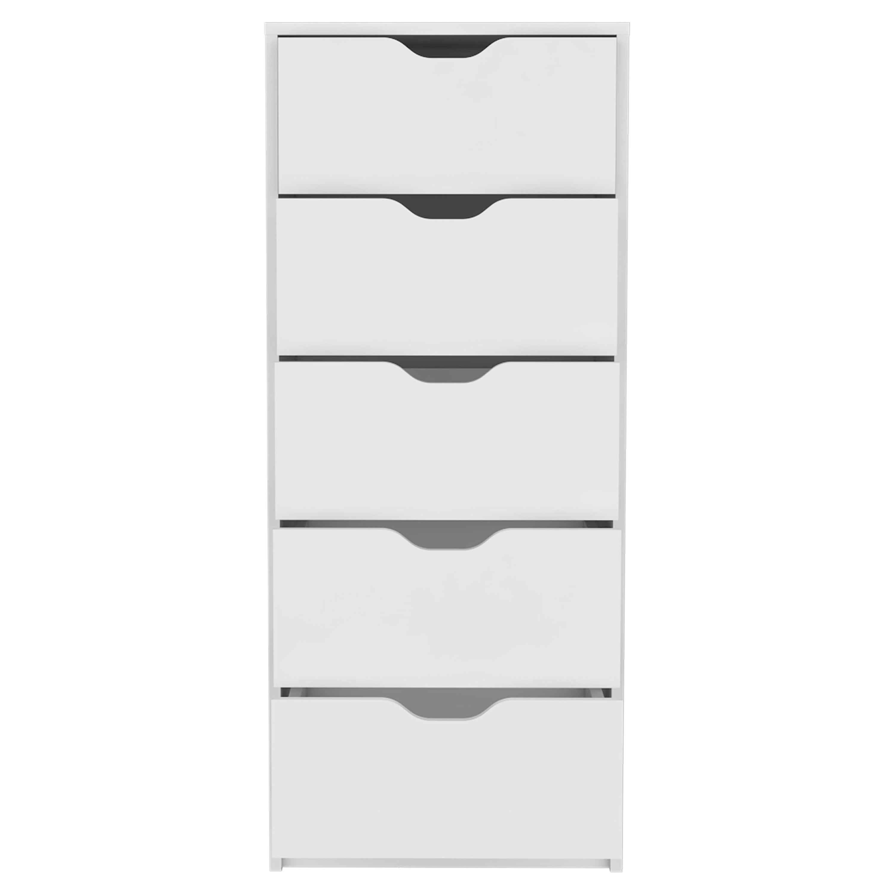 Houma 5 Drawers Narrow Dresser, Slim Storage Chest of Drawers, White - Luciddepo