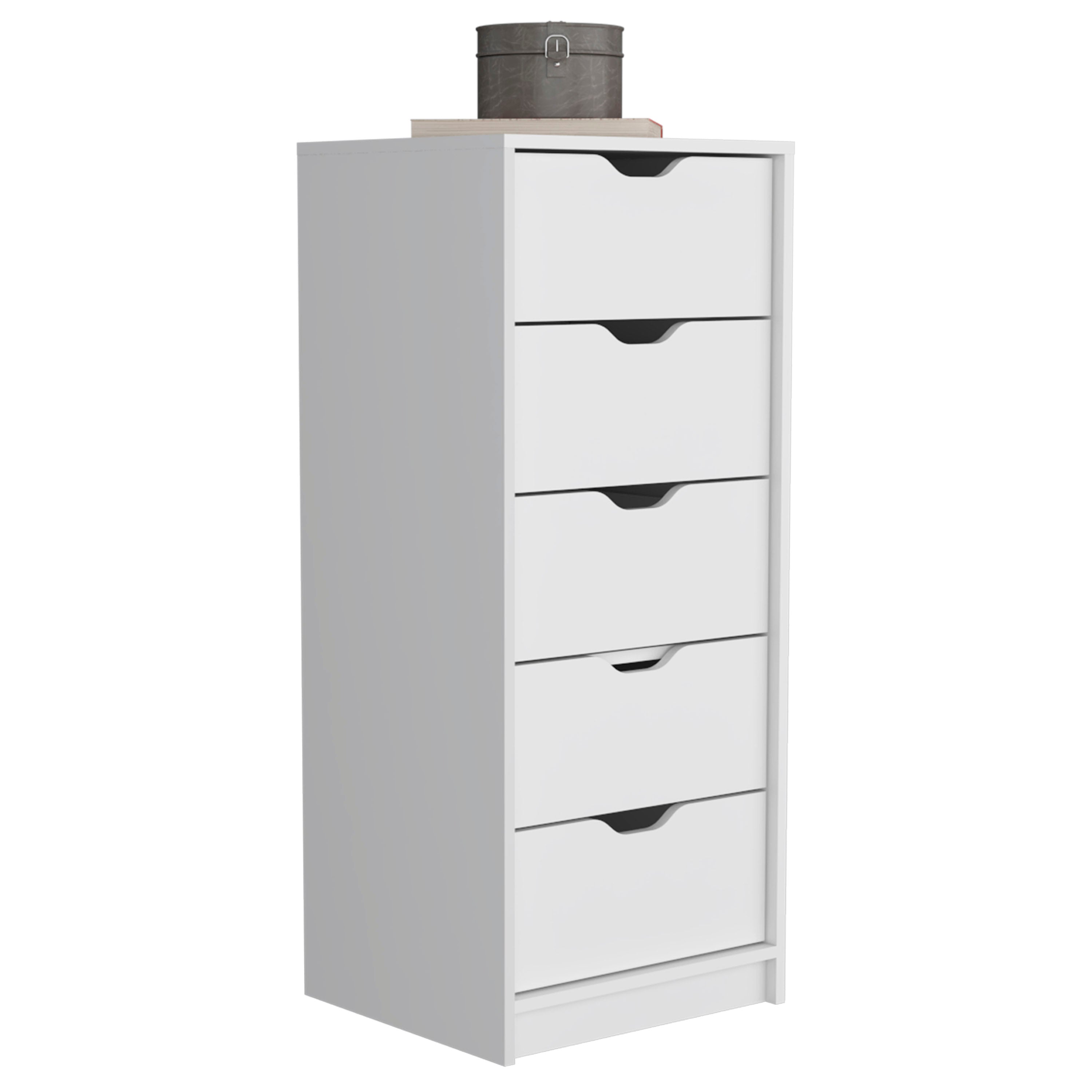 Houma 5 Drawers Narrow Dresser, Slim Storage Chest of Drawers, White - Luciddepo