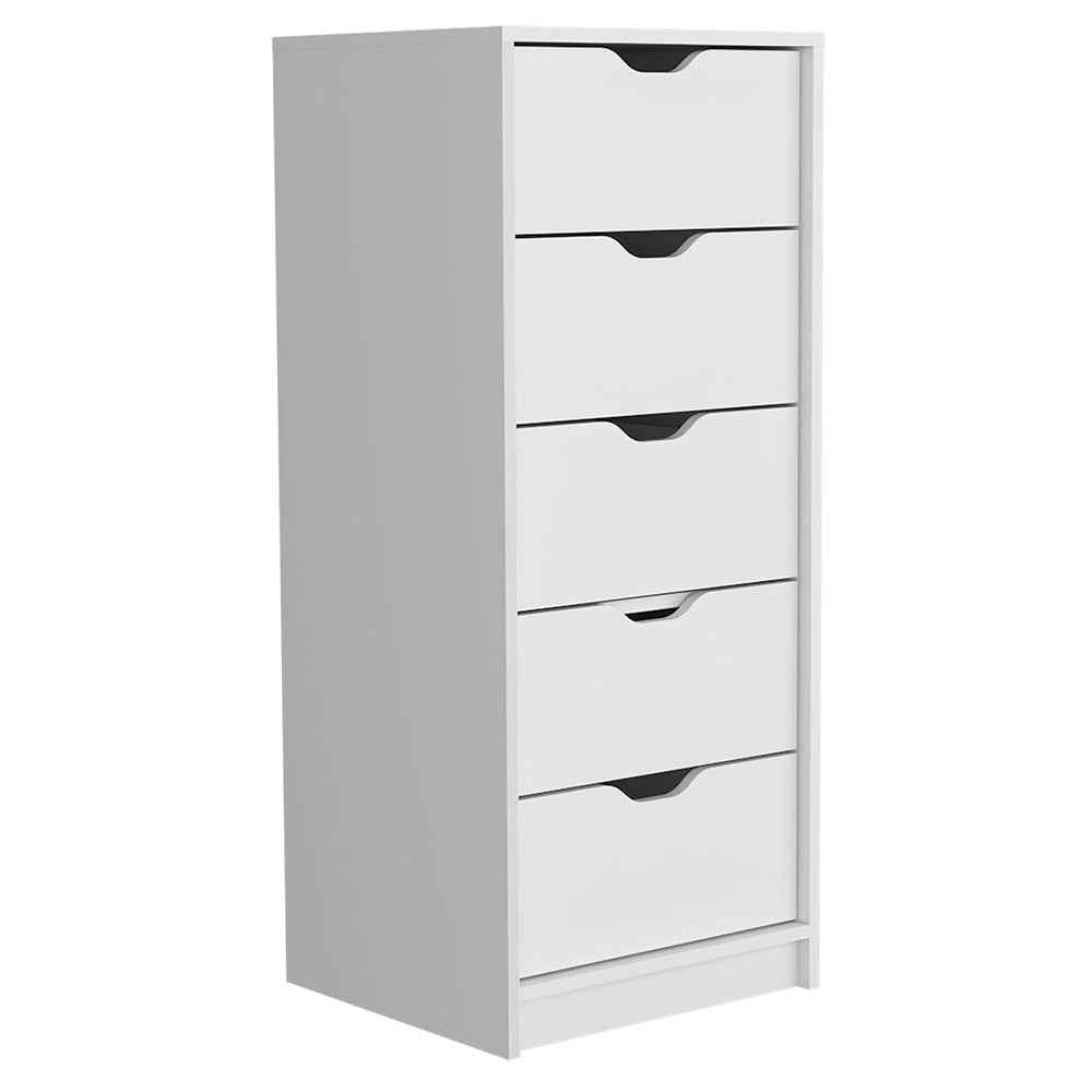 Houma 5 Drawers Narrow Dresser, Slim Storage Chest of Drawers, White