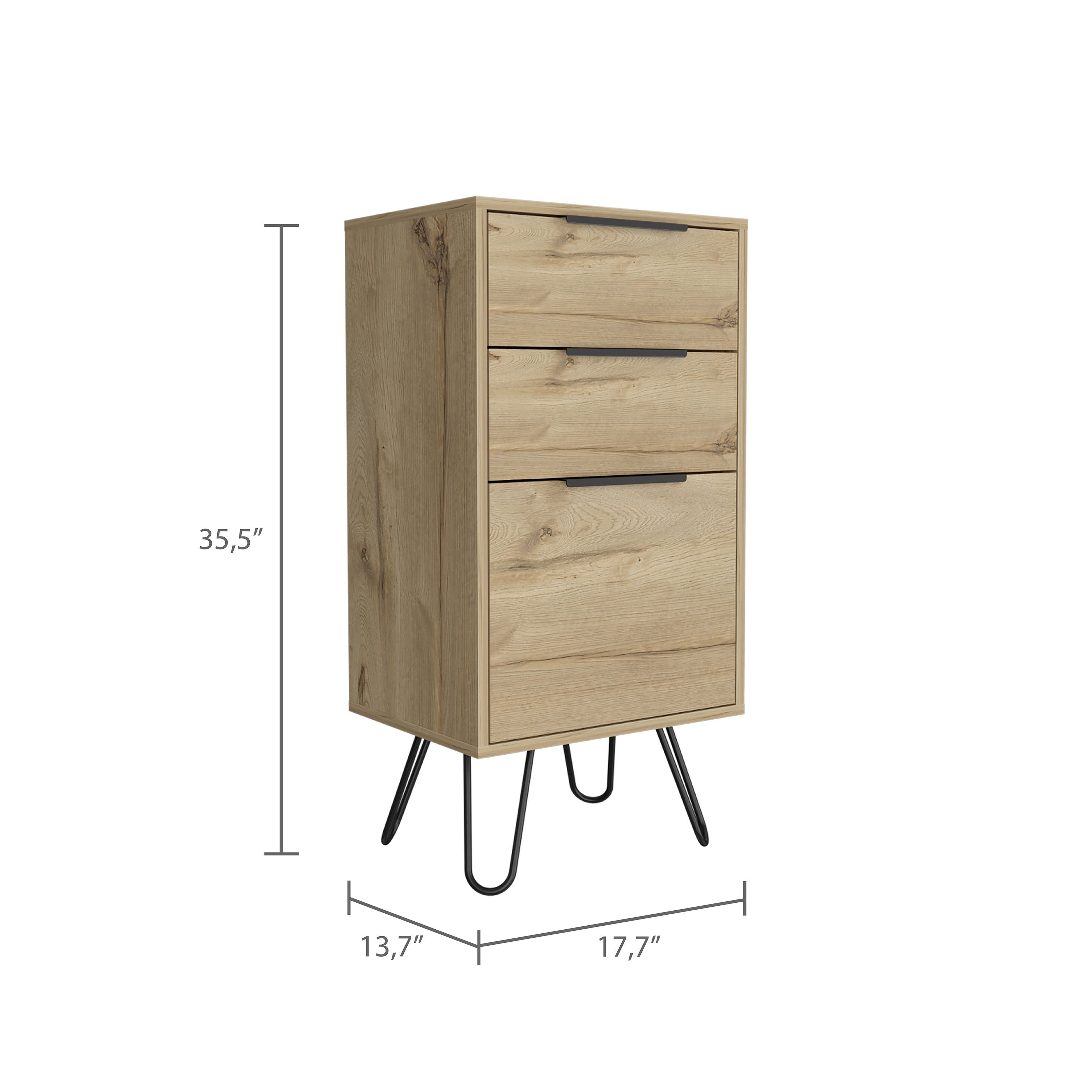 Begonia Light Dresser, Superior Top,Three Drawers, Hairpin Legs, Light Oak - Luciddepo