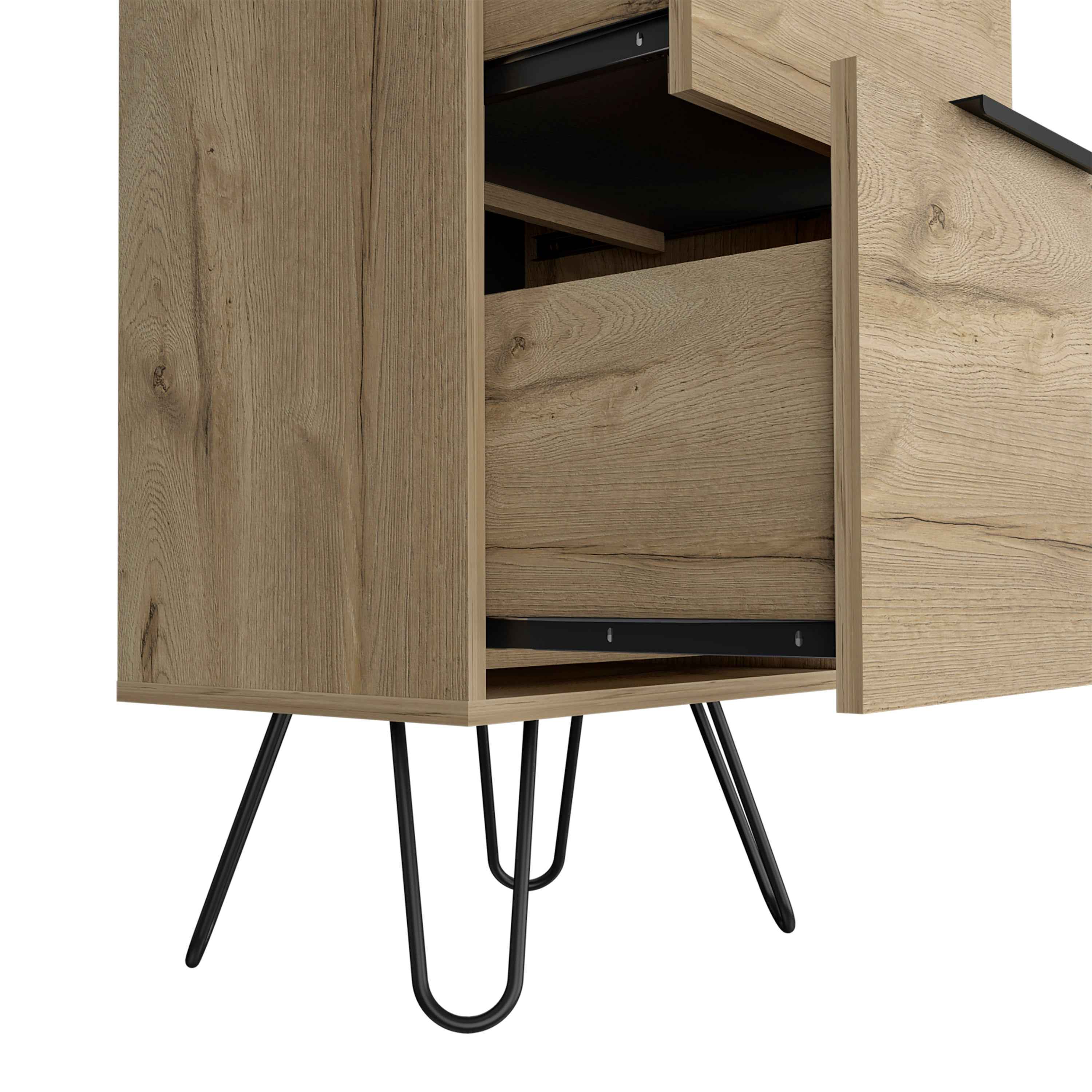 Begonia Light Dresser, Superior Top,Three Drawers, Hairpin Legs, Light Oak