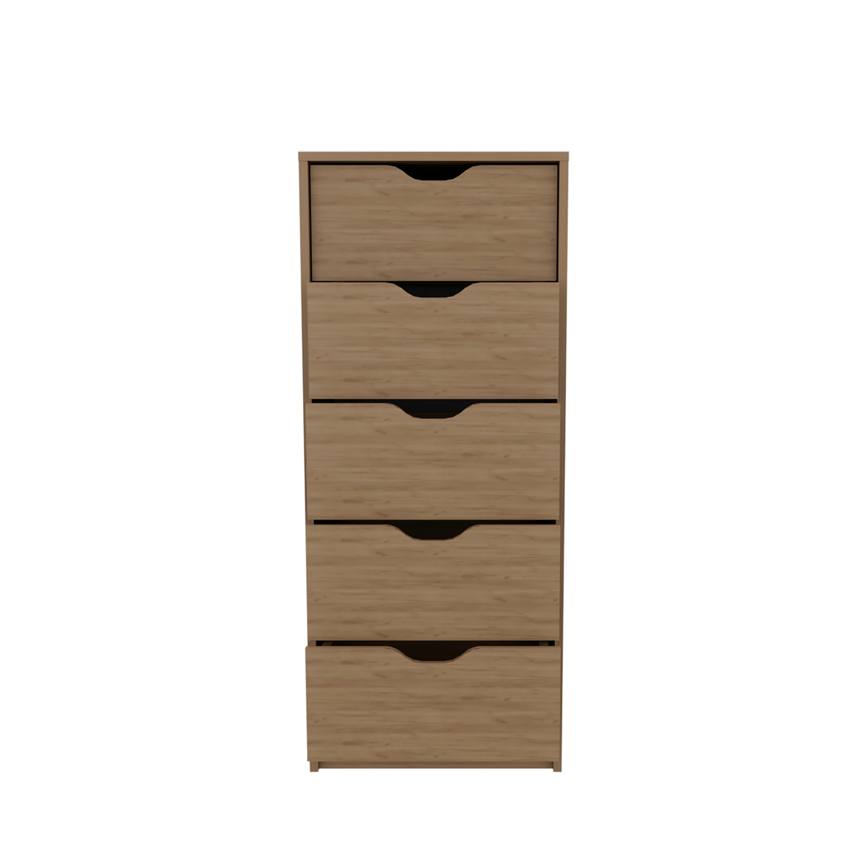 Houma 5 Drawers Narrow Dresser, Slim Storage Chest of Drawers, Natural Oak - Luciddepo