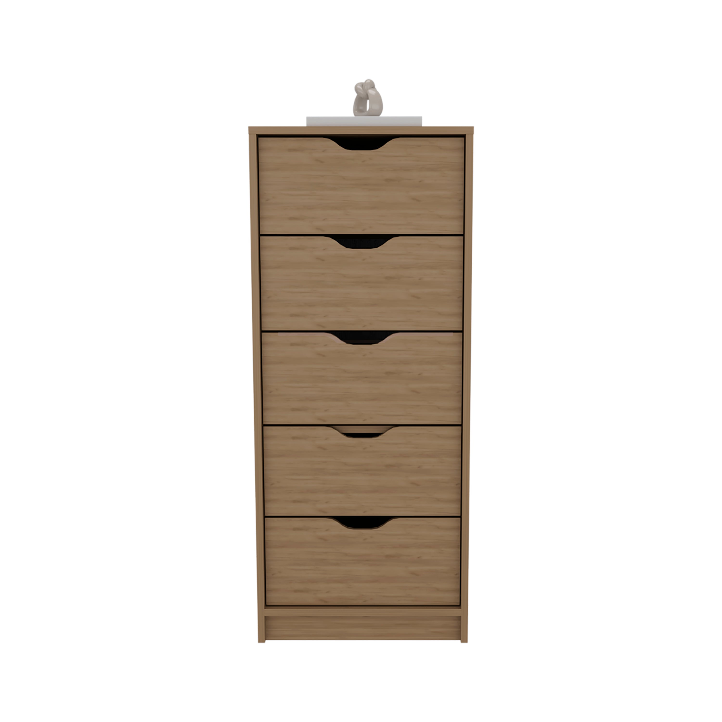 Houma 5 Drawers Narrow Dresser, Slim Storage Chest of Drawers, Natural Oak - Luciddepo