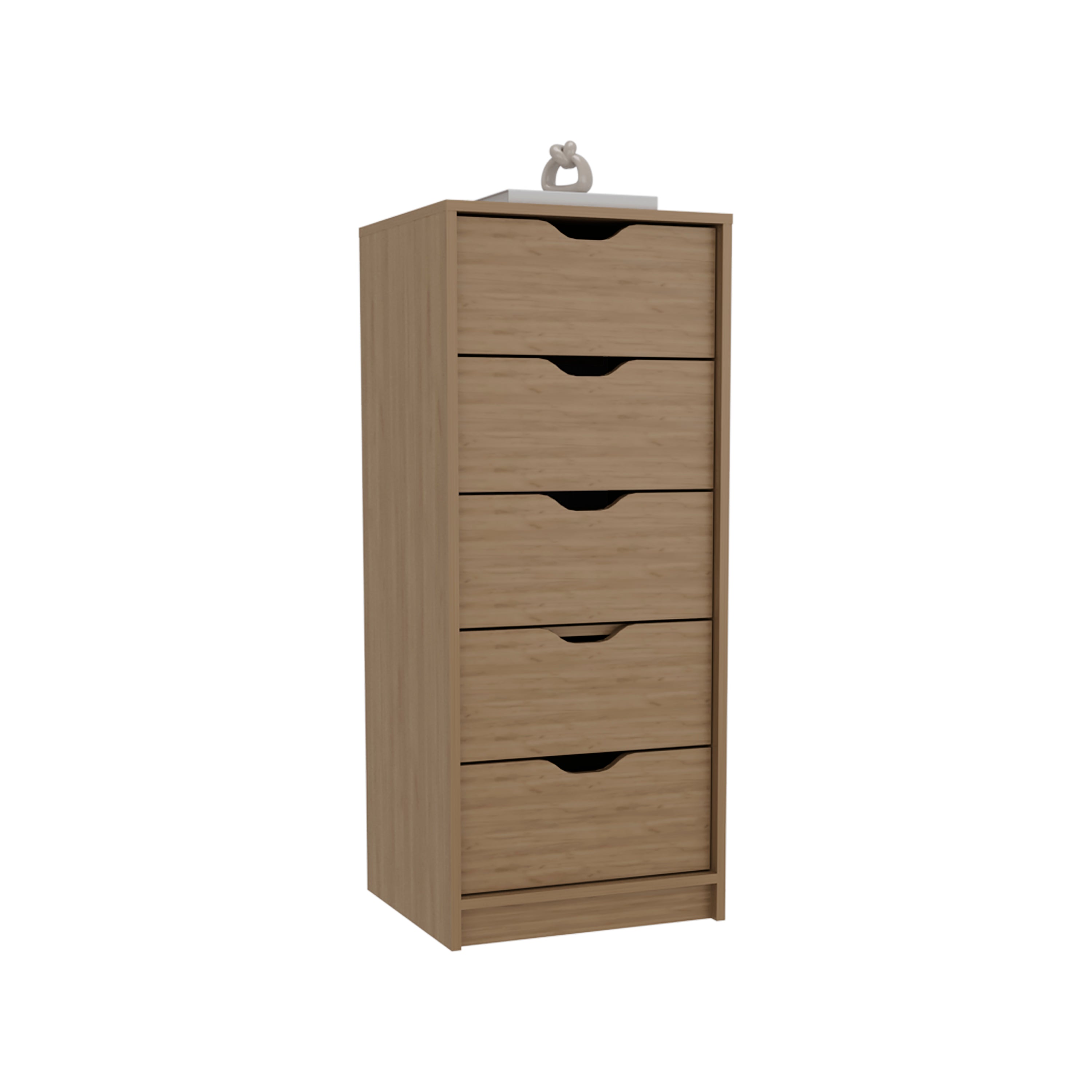 Houma 5 Drawers Narrow Dresser, Slim Storage Chest of Drawers, Natural Oak - Luciddepo