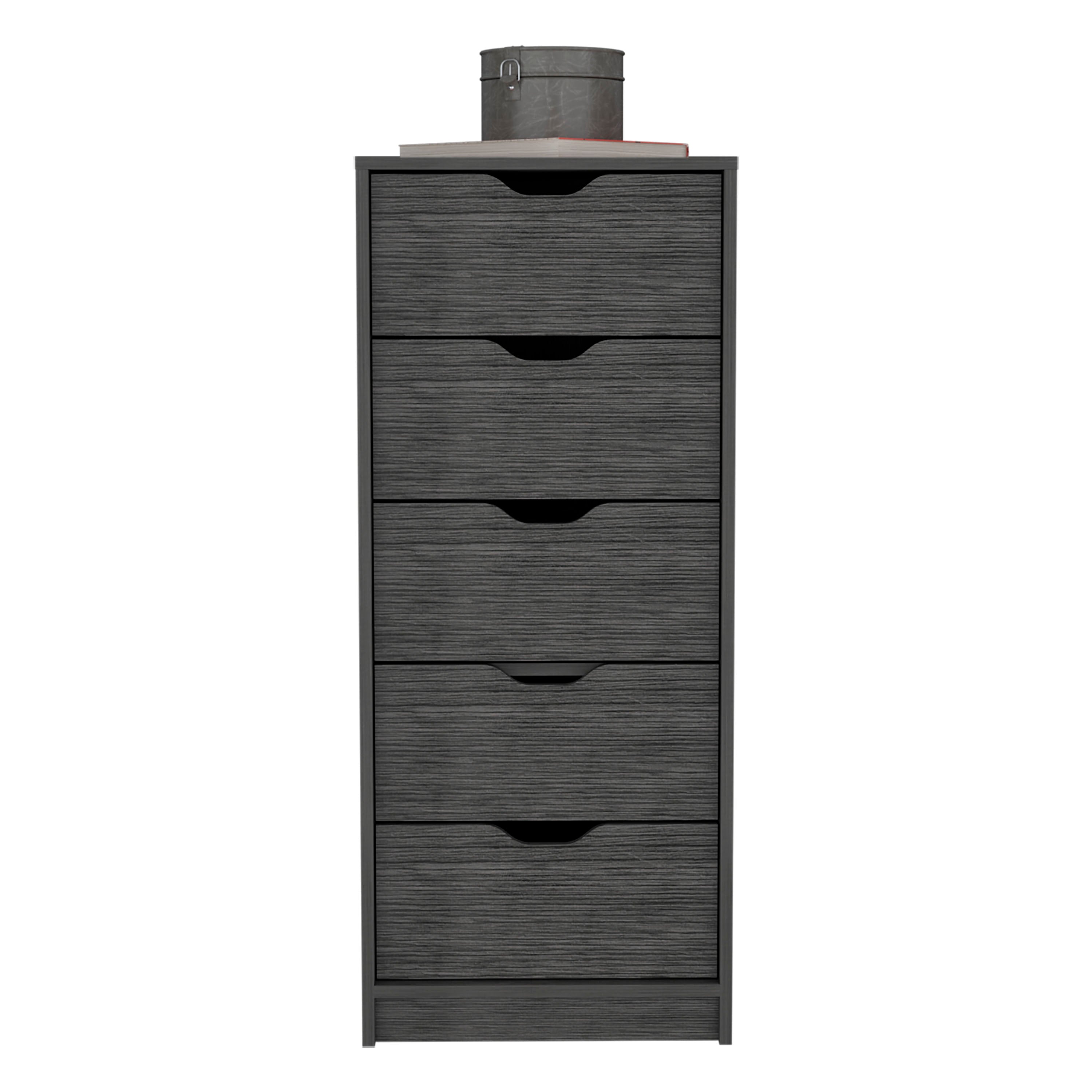 Houma 5 Drawers Narrow Dresser, Slim Storage Chest of Drawers, Smokey Oak - Luciddepo