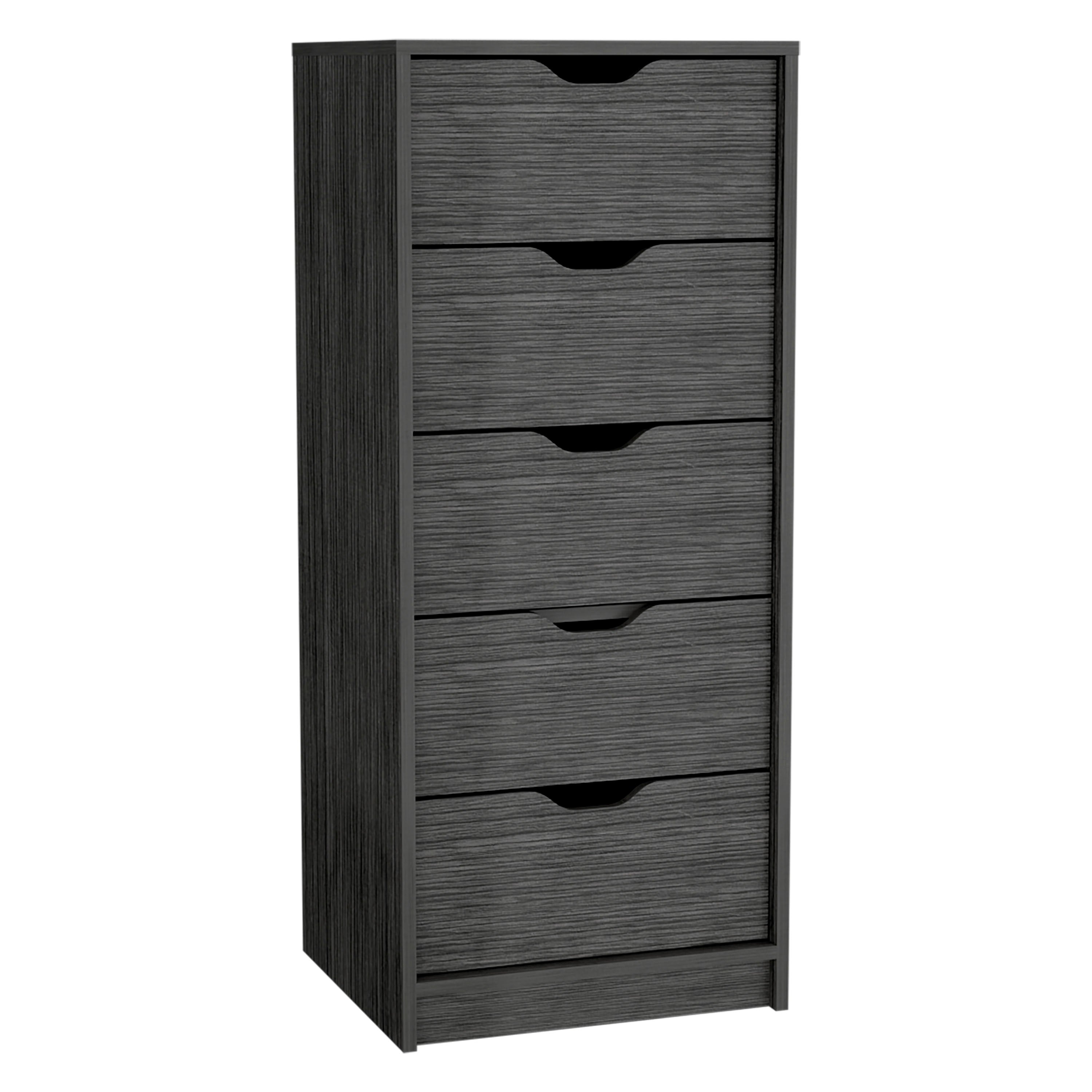 Houma 5 Drawers Narrow Dresser, Slim Storage Chest of Drawers, Smokey Oak - Luciddepo