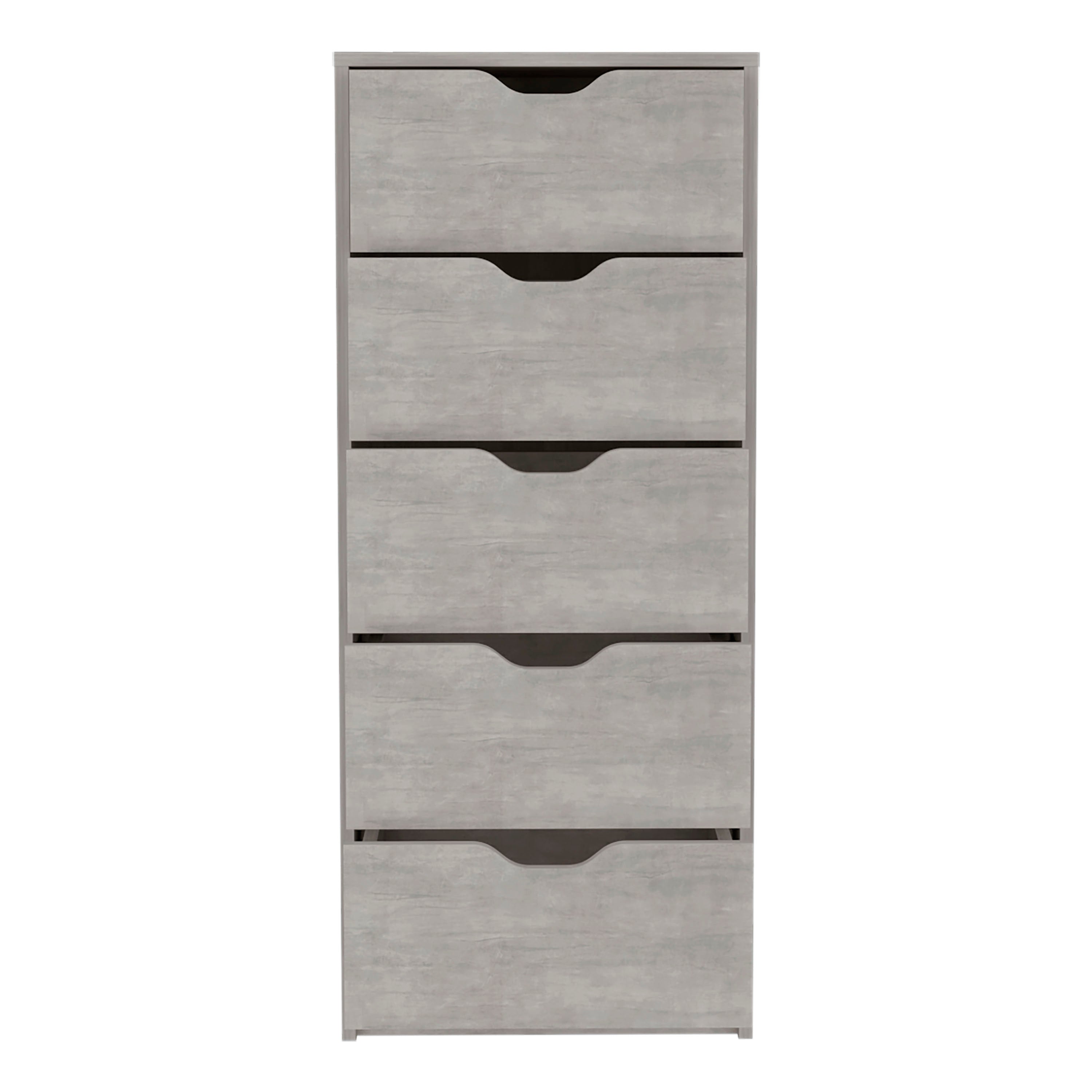 Houma 5 Drawers Narrow Dresser, Slim Storage Chest of Drawers, Concrete Gray - Luciddepo